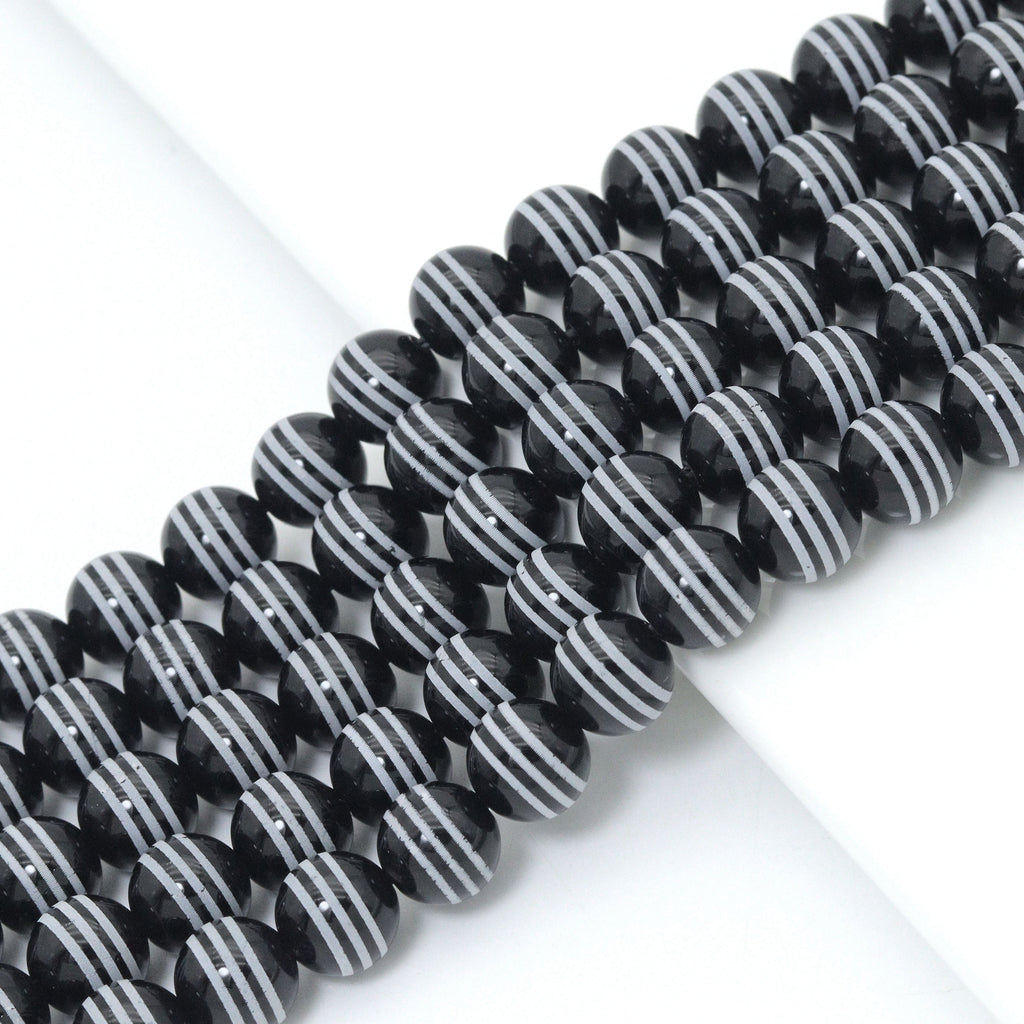 Natural Black onyx with White stripes Beads, 10mm/12mm/14mm,sku#U2365