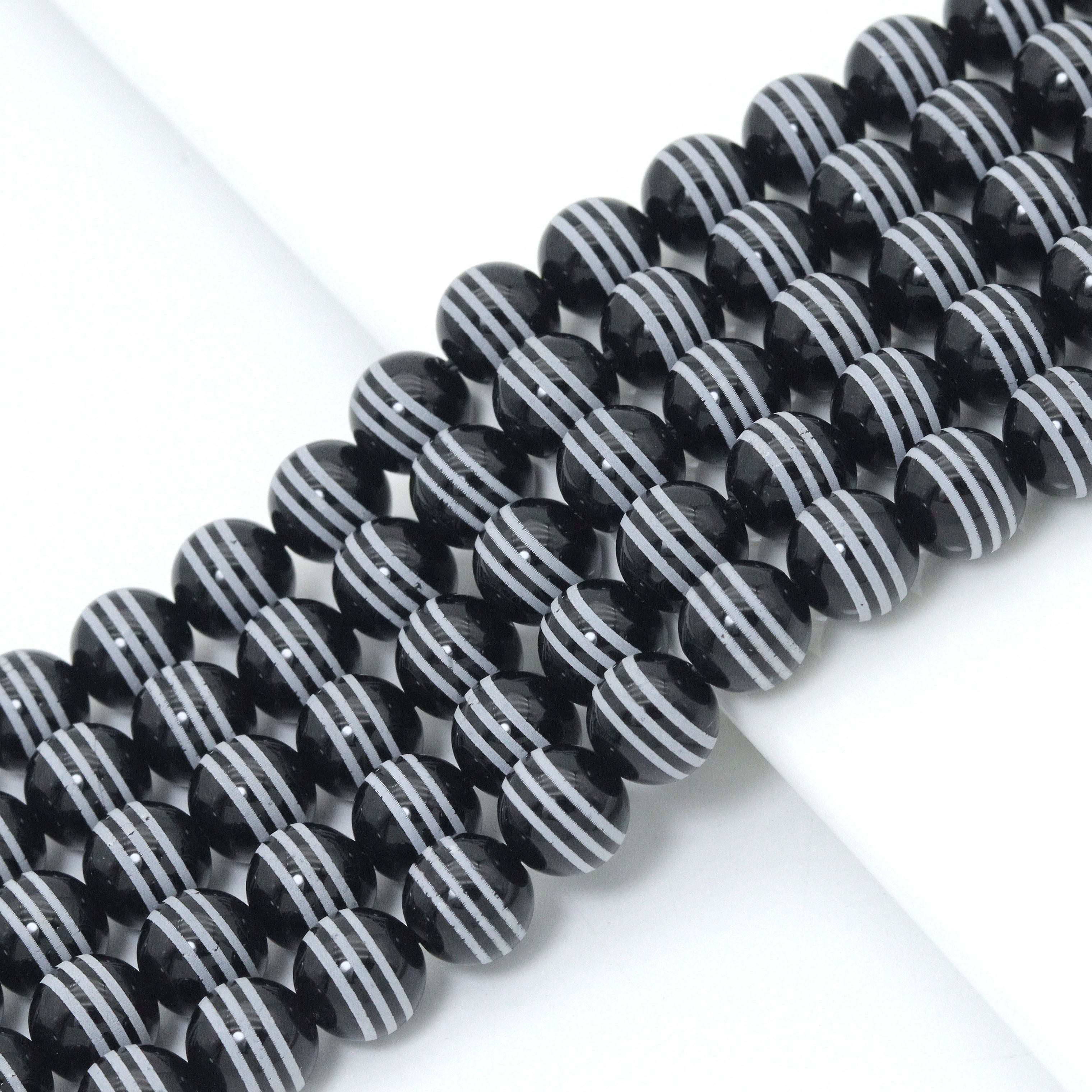 Natural Black onyx with White stripes Beads, 10mm/12mm/14mm,sku#U2365