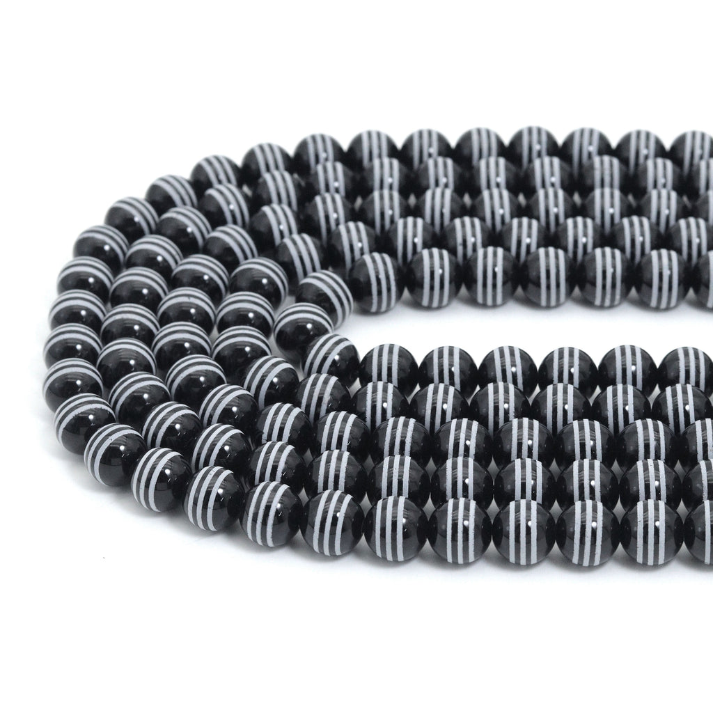 Natural Black onyx with White stripes Beads, 10mm/12mm/14mm,sku#U2365