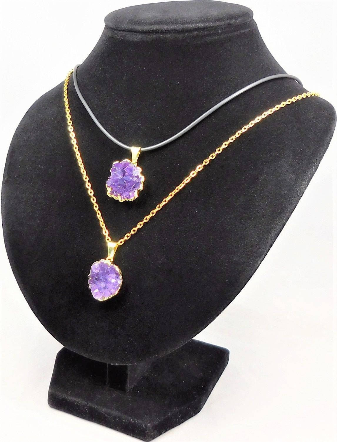 Druzy Amethyst Crystal Cluster Necklace Pendant