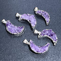 Amethyst Druzy Crystal Crescent Moon Pendant (Silver Plated)