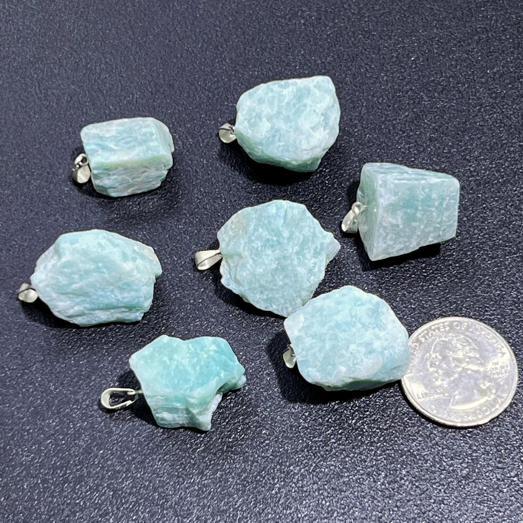 Amazonite Raw Crystal Pendant (Silver Plated Bail)