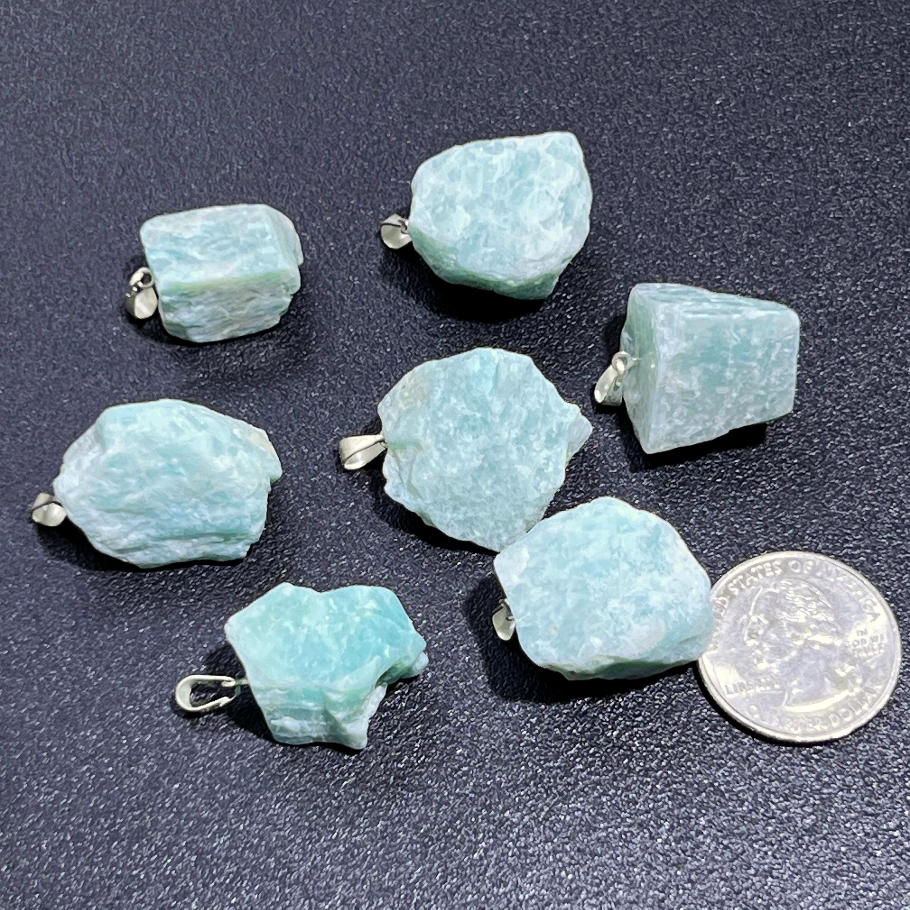 Amazonite Raw Crystal Pendant (Silver Plated Bail)