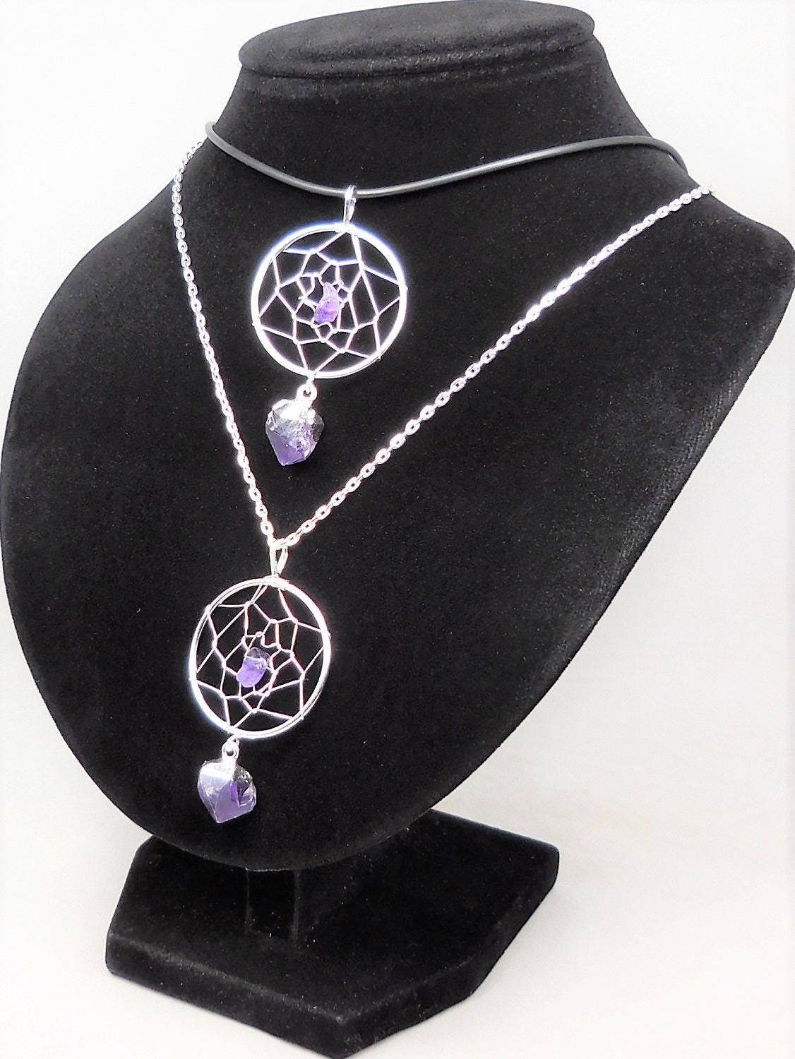 Amethyst Crystal Dreamcatcher Pendant (Silver Plated)