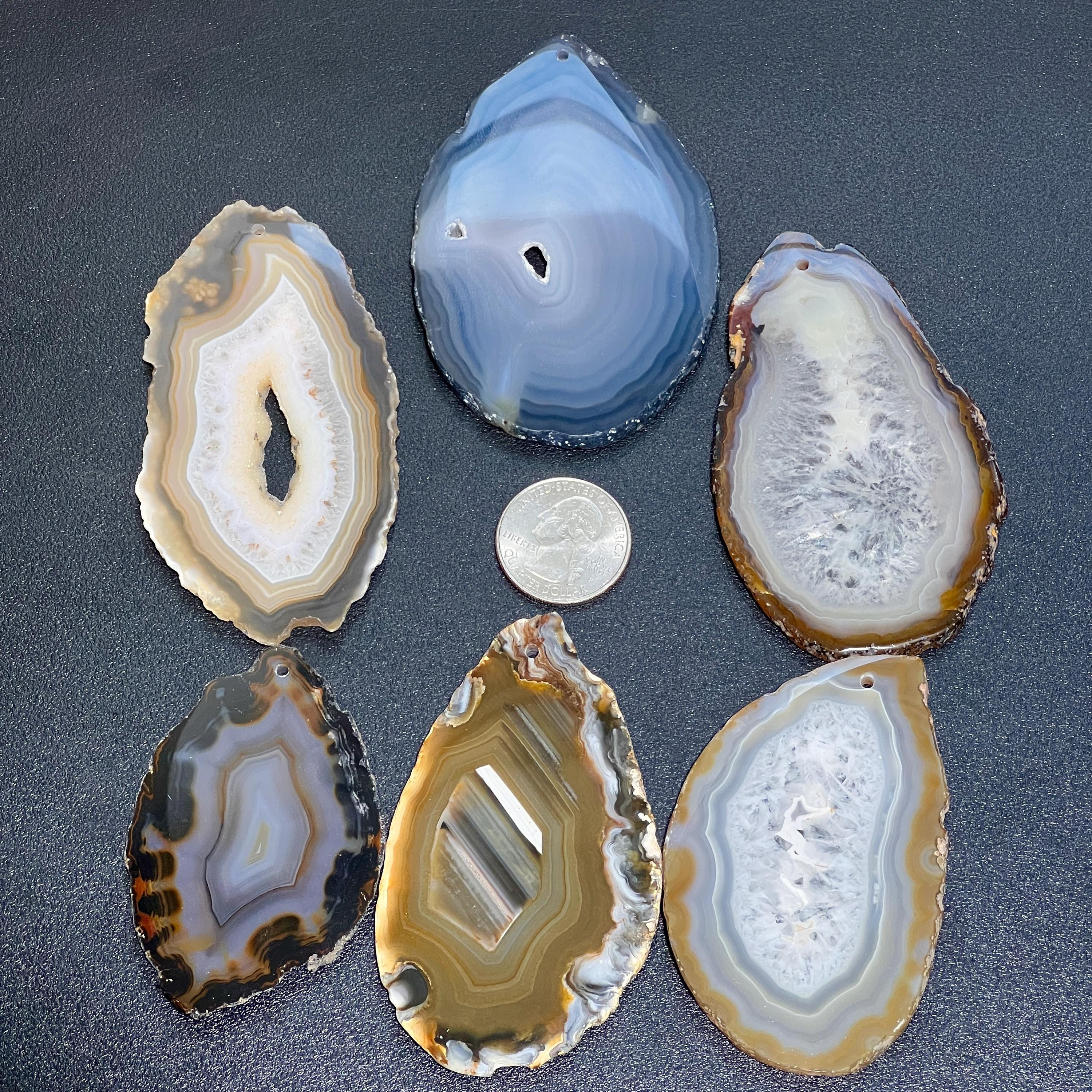 Natural Gray Brown Drilled Agate Slices (Non-Plated Edges, 2mm Hole)