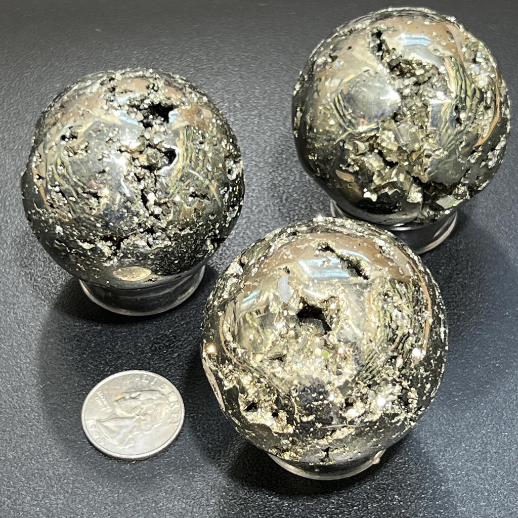 Golden Pyrite (Fools Gold) Crystal Druzy Sphere Polished Carving