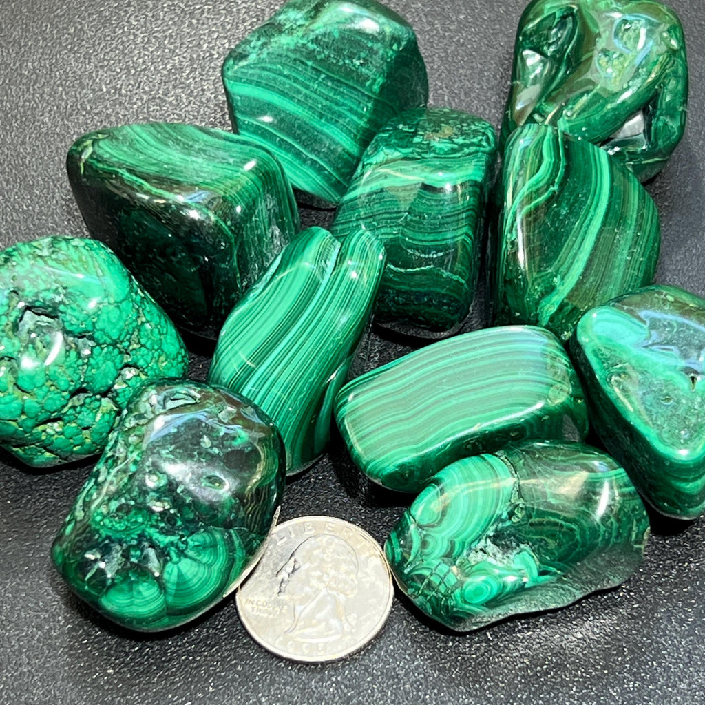 Malachite Tumbled Stones (Large Extra Quality Premium)