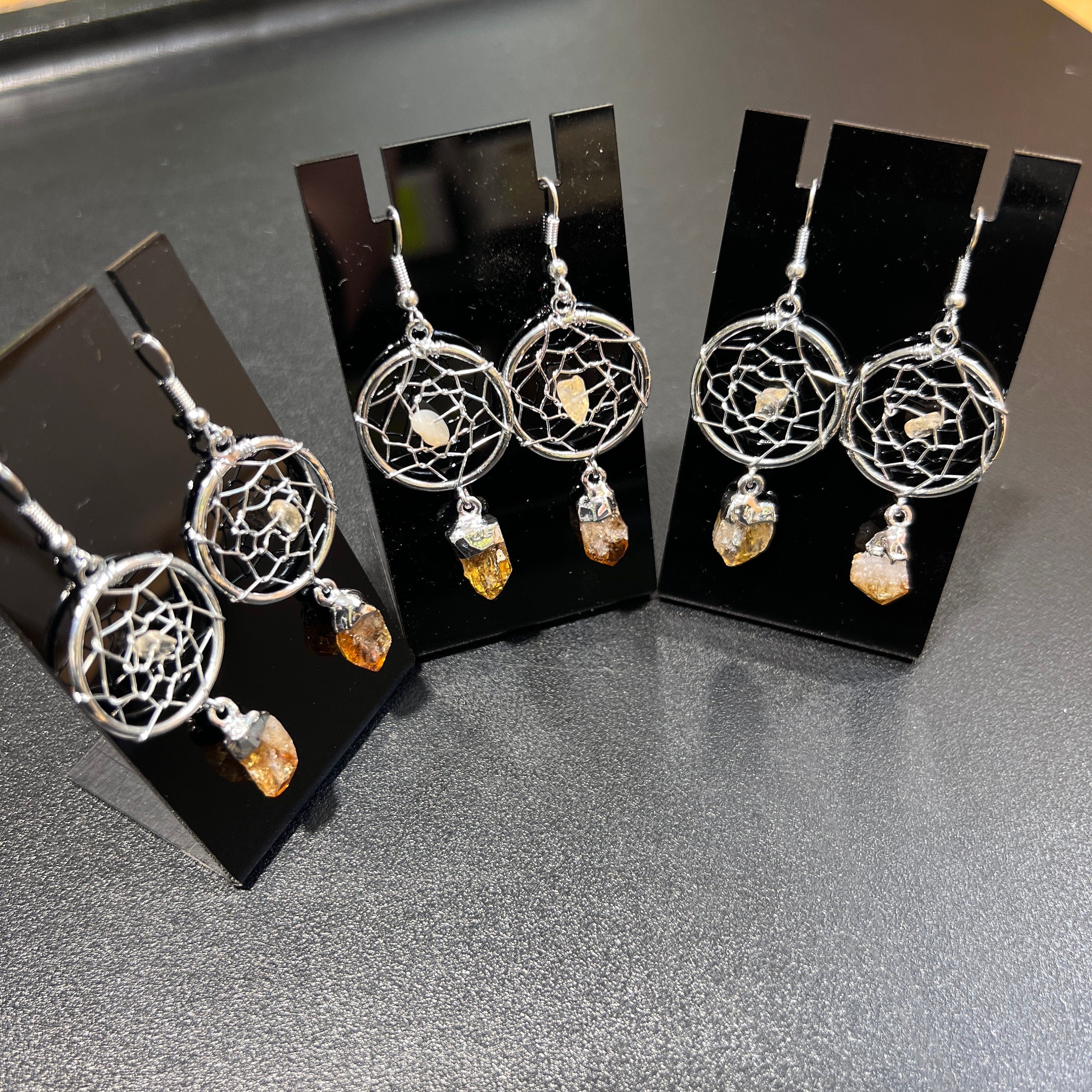 Citrine Crystal DreamCatcher Earrings Pair