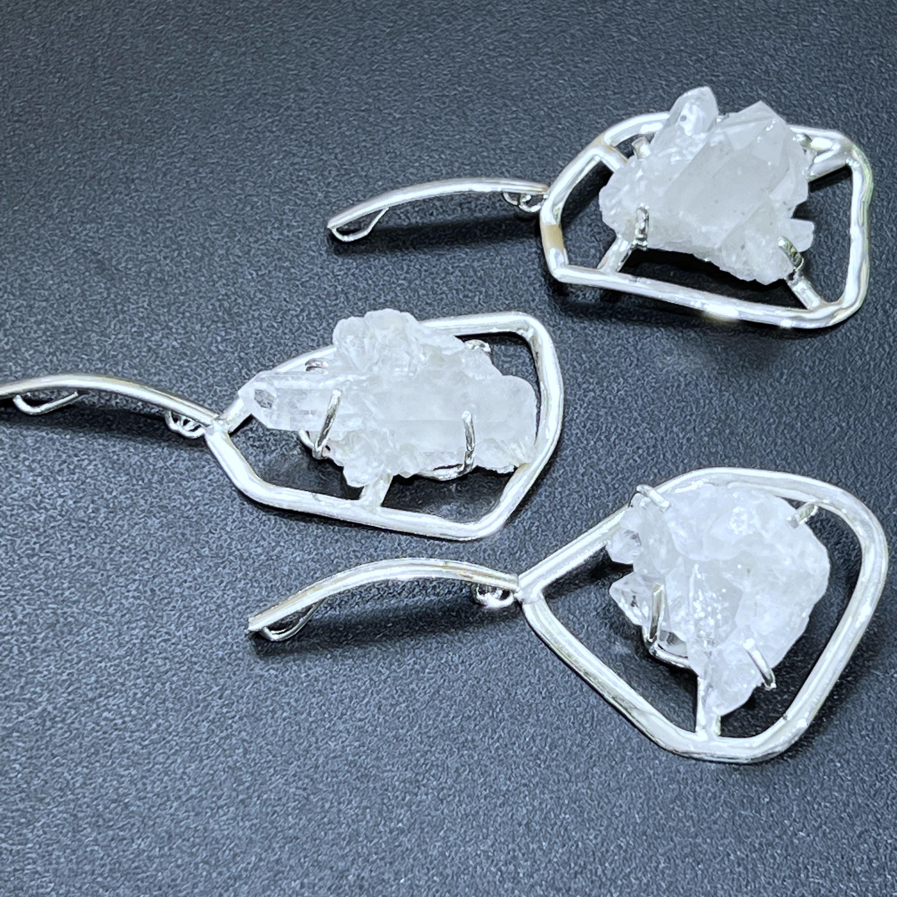 Quartz Crystal Cluster Pendant Statement Piece (Silver Plated)