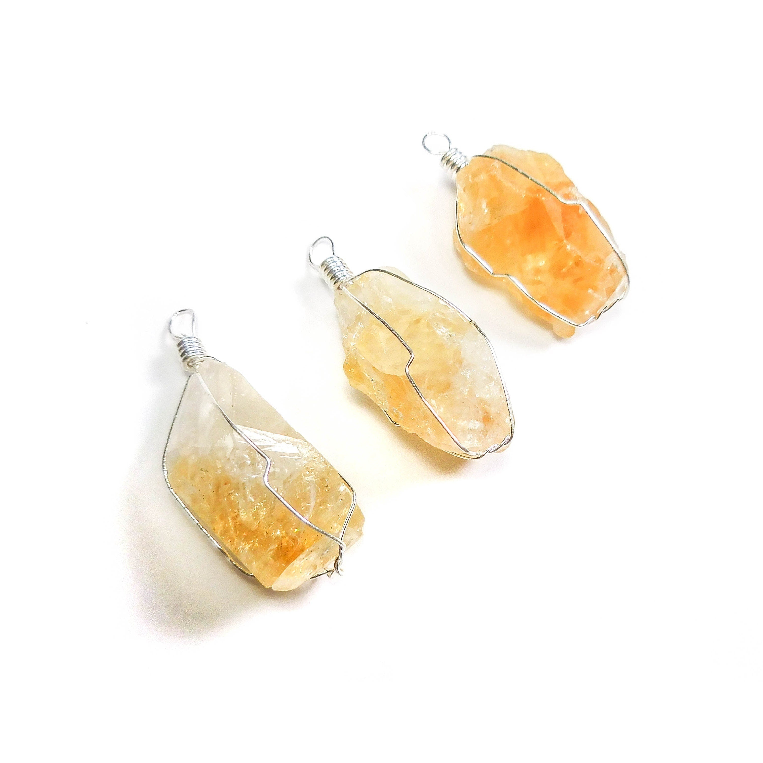 Citrine Raw Crystal Pendant (Silver Plated Wire Wrapped)