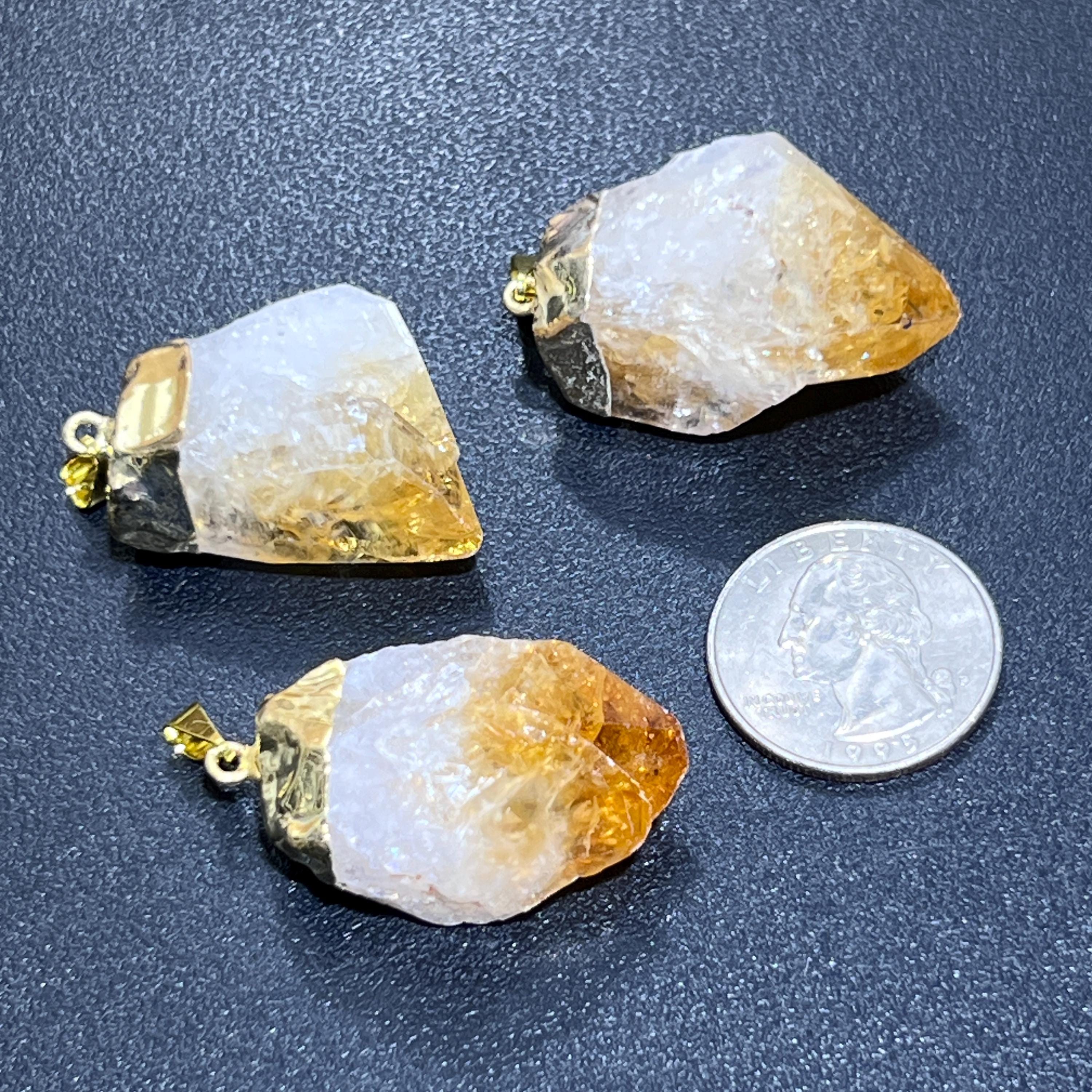 Citrine Crystal Raw Point Pendant (Gold Plated)