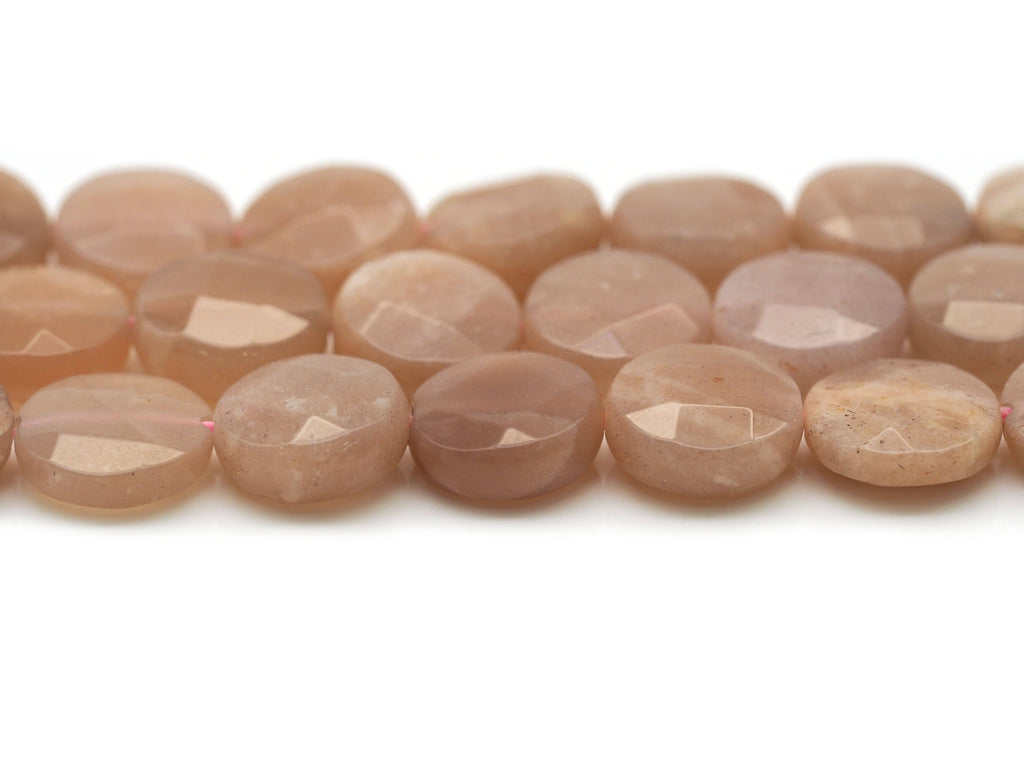 Natural Quality Faceted Coin Peach Moonstone Beads, Sku#HY5
