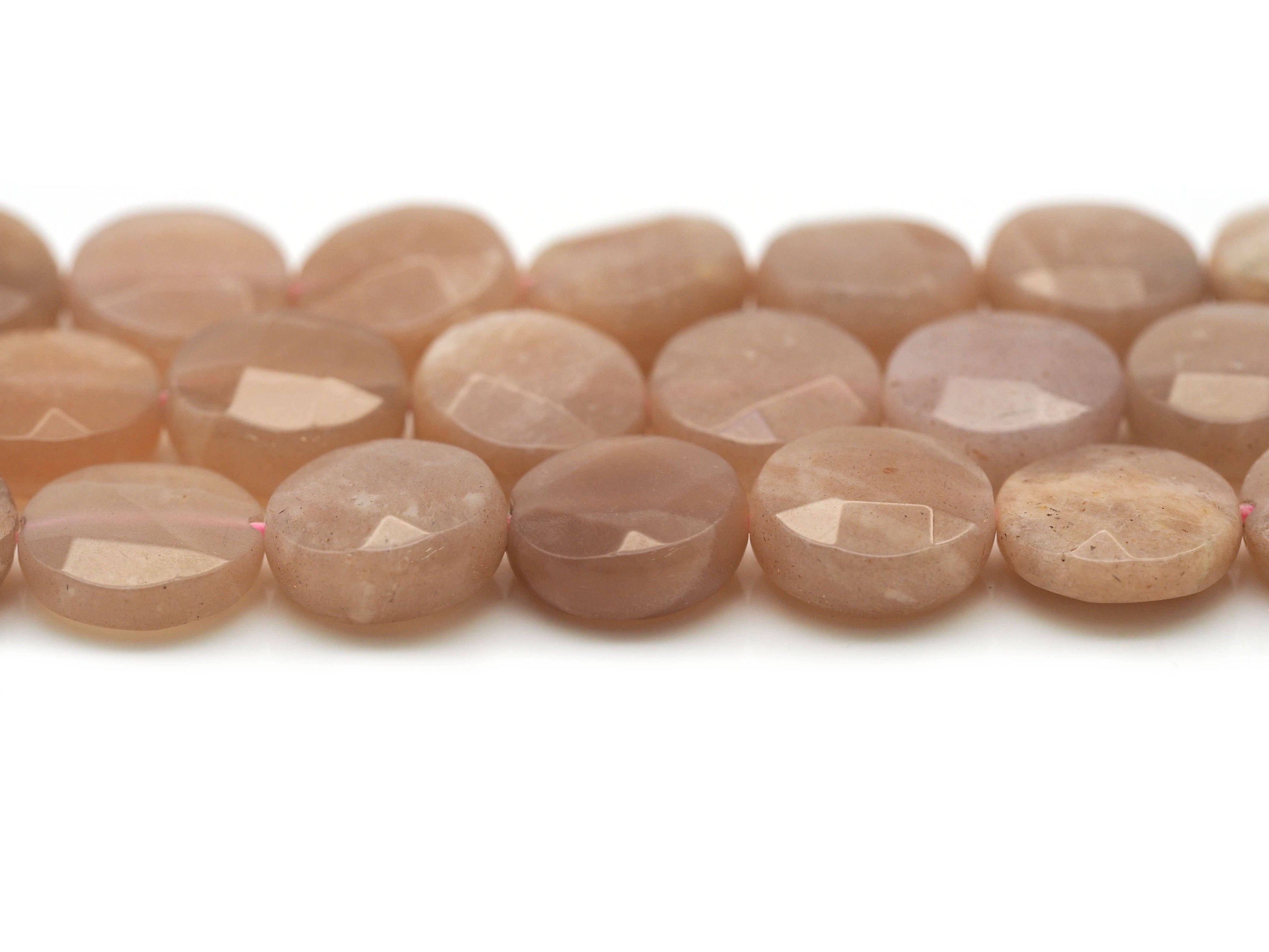 Natural Quality Faceted Coin Peach Moonstone Beads, Sku#HY5
