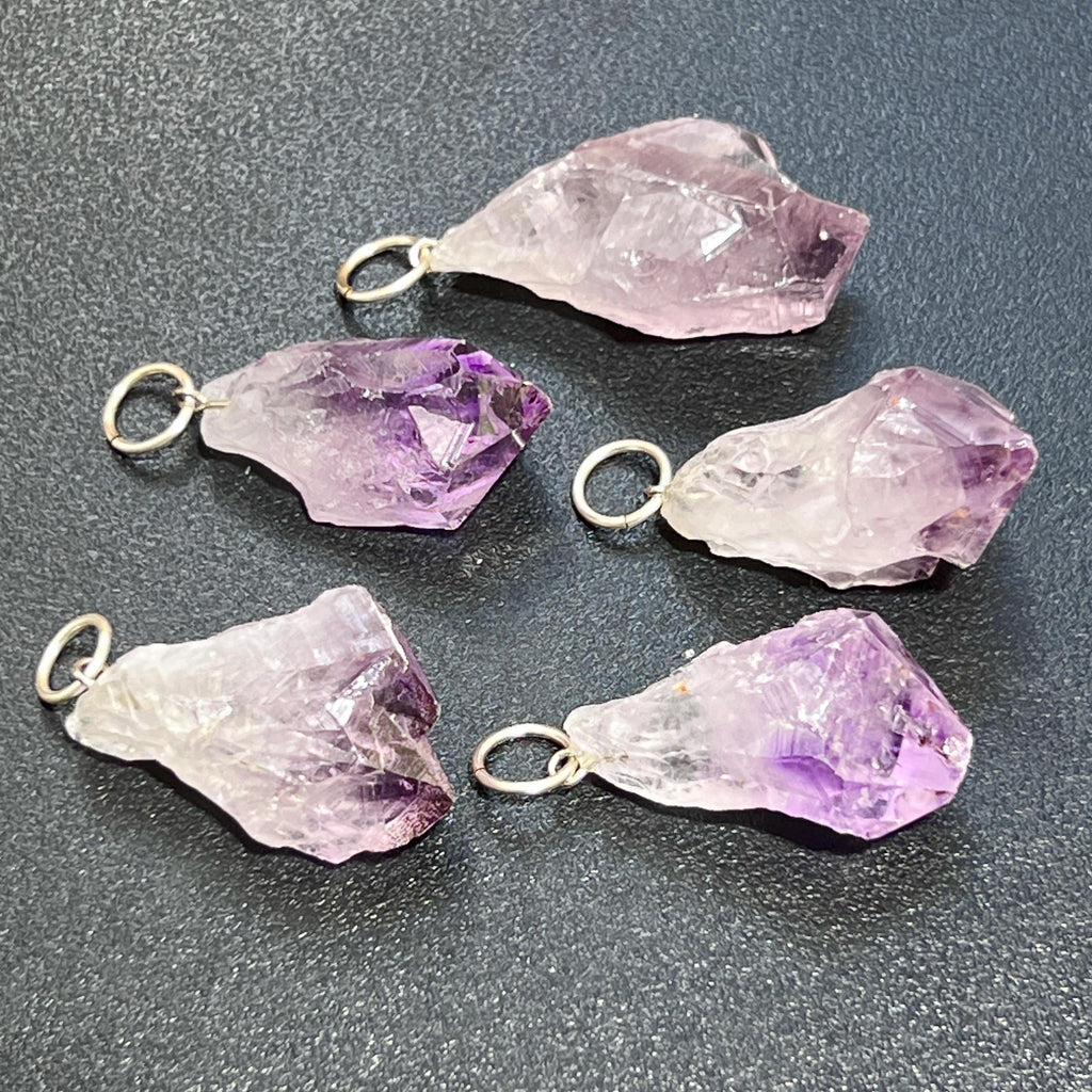 Amethyst Raw Crystal Point Pendant (Silver Ring)