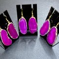 Pink Agate Slice Earrings Pair