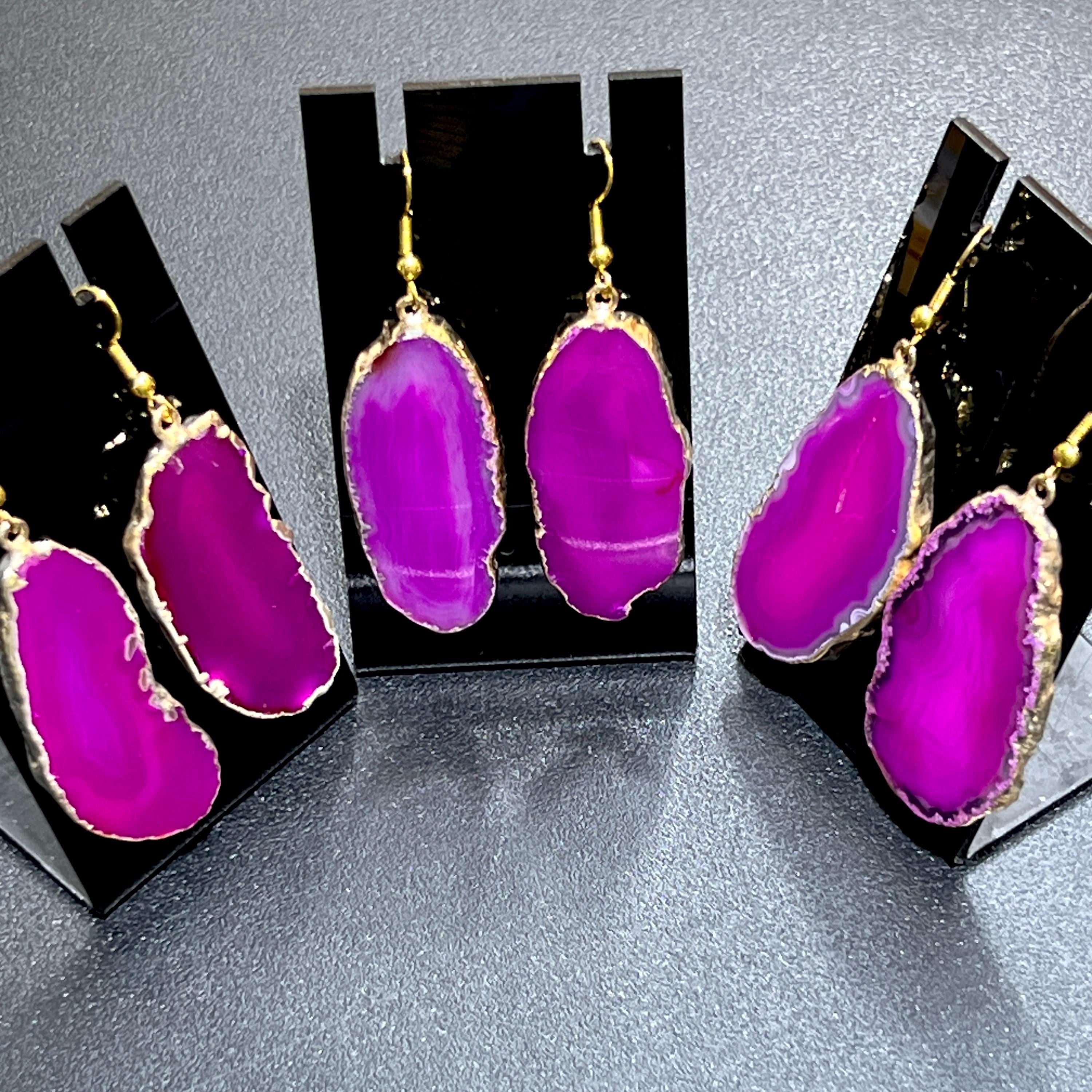 Pink Agate Slice Earrings Pair