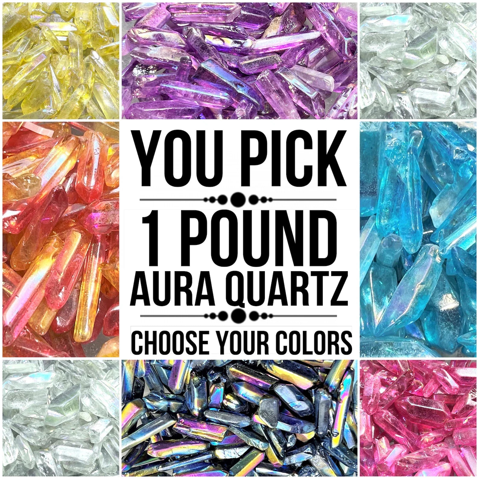 1 Pound Aura Quartz (You Pick) Colorful Gemstone Raw Crystal Points 1 - 2" 16 Ounces