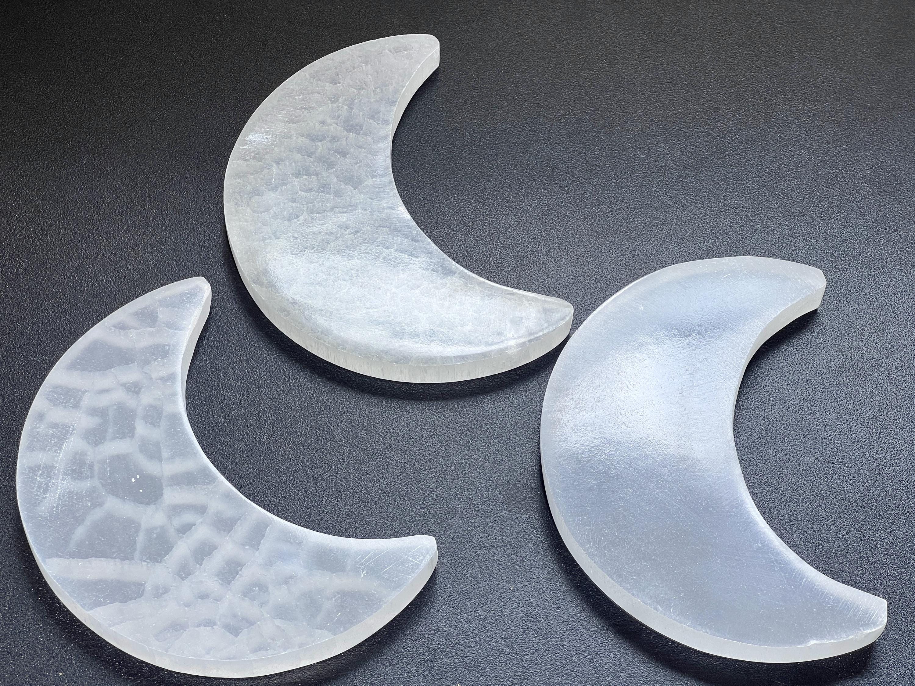 Selenite Crystal Crescent Moon Plate (6 Inches)
