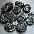 Black Obsidian Large Drilled Medallion Carvings - Mixed