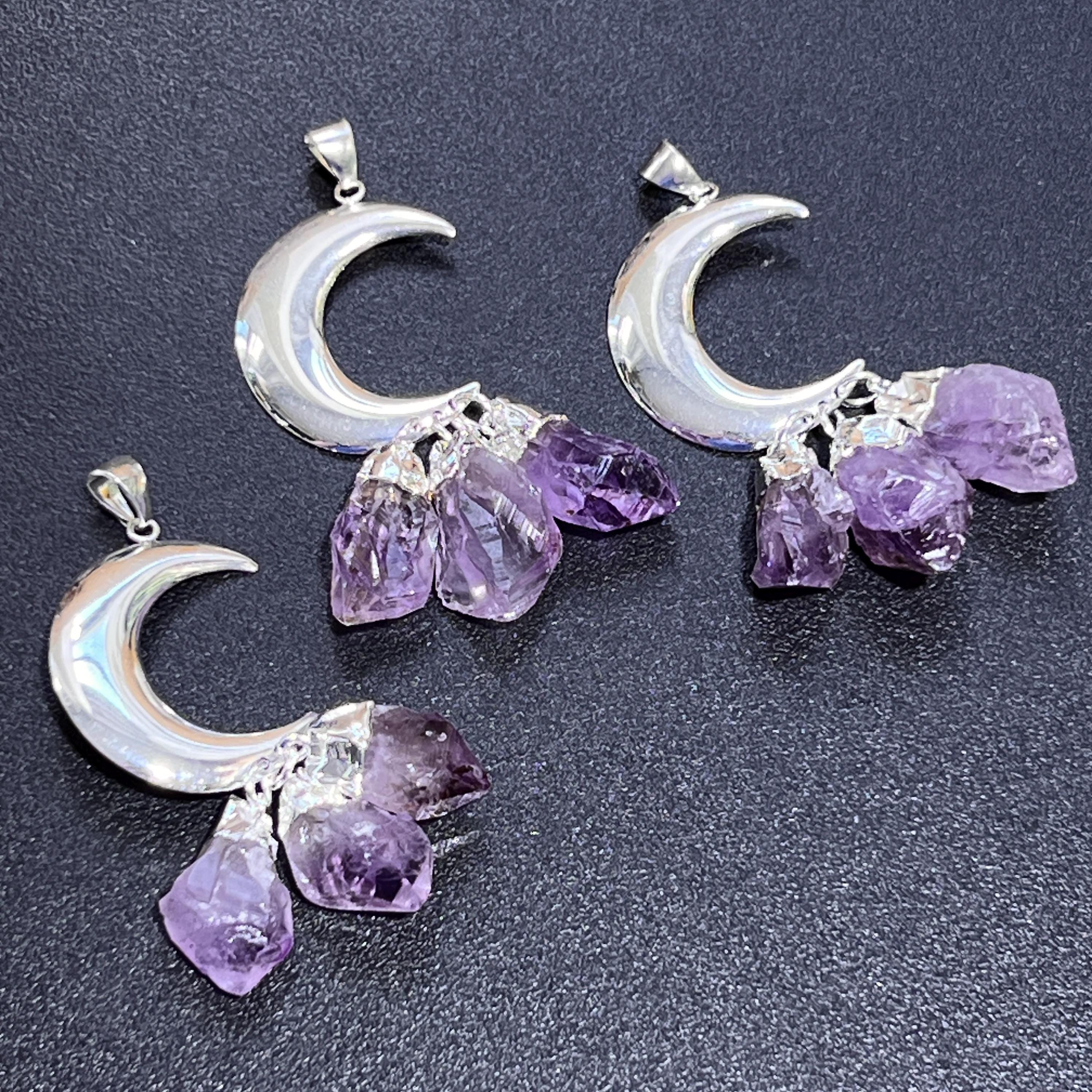 Amethyst Crystal Crescent Moon Pendant