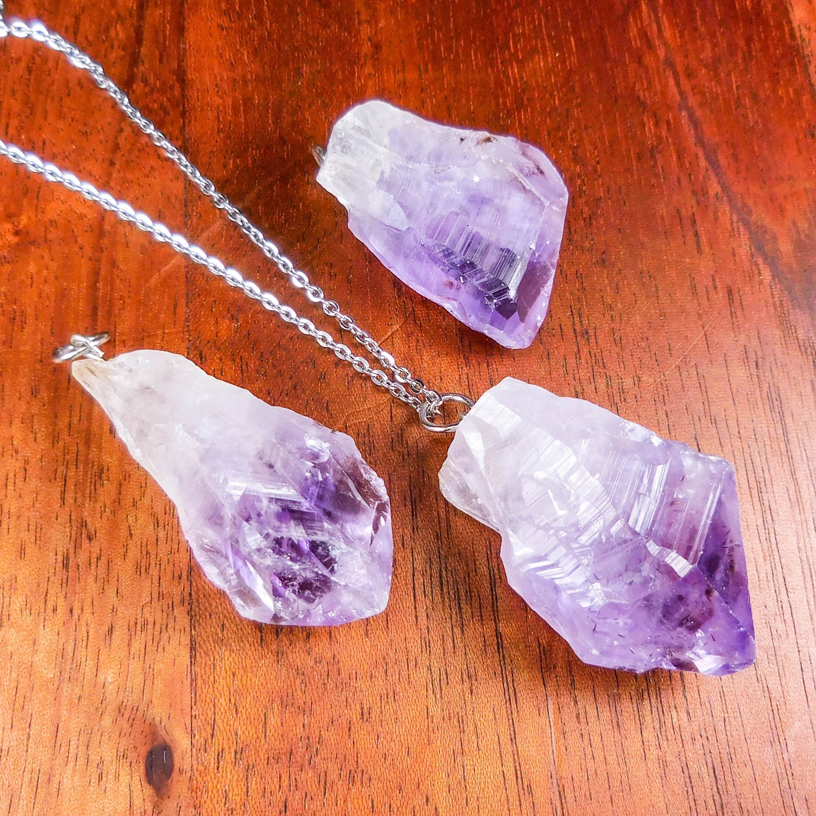 Amethyst Raw Crystal Point Pendant (Silver Ring)