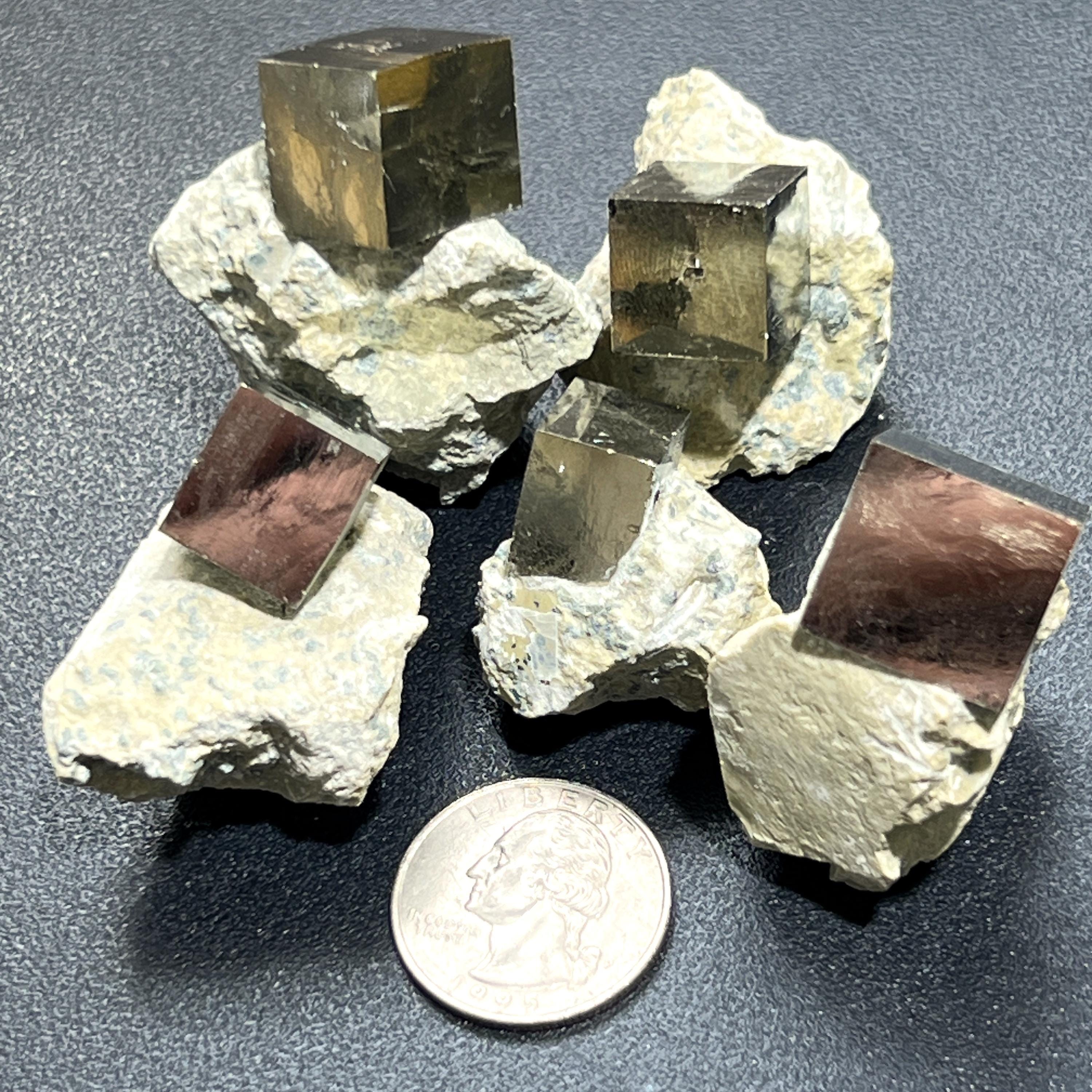 Golden Iron Pyrite Crystal Cubes In Rough Raw Matrix
