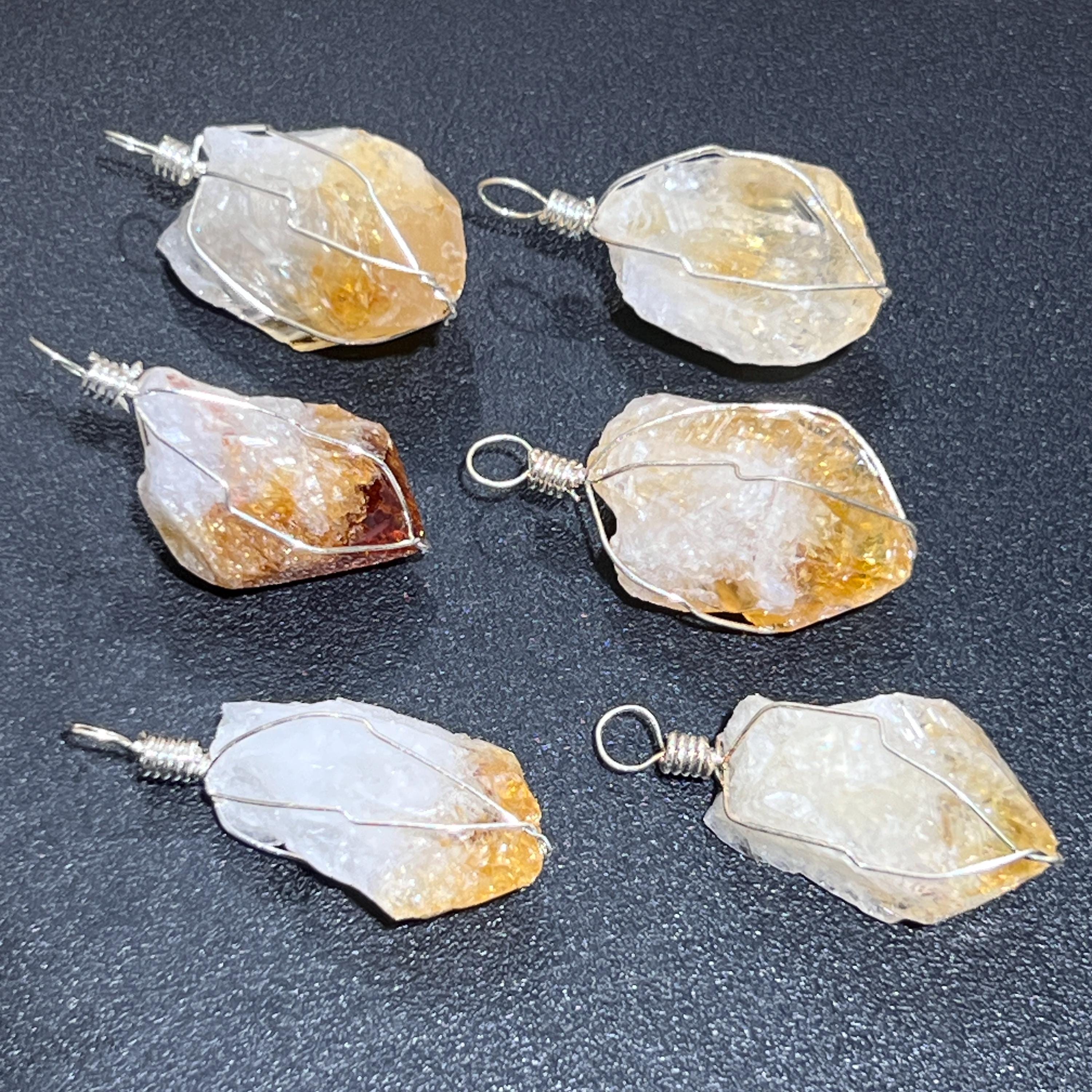 Citrine Raw Crystal Pendant (Silver Plated Wire Wrapped)