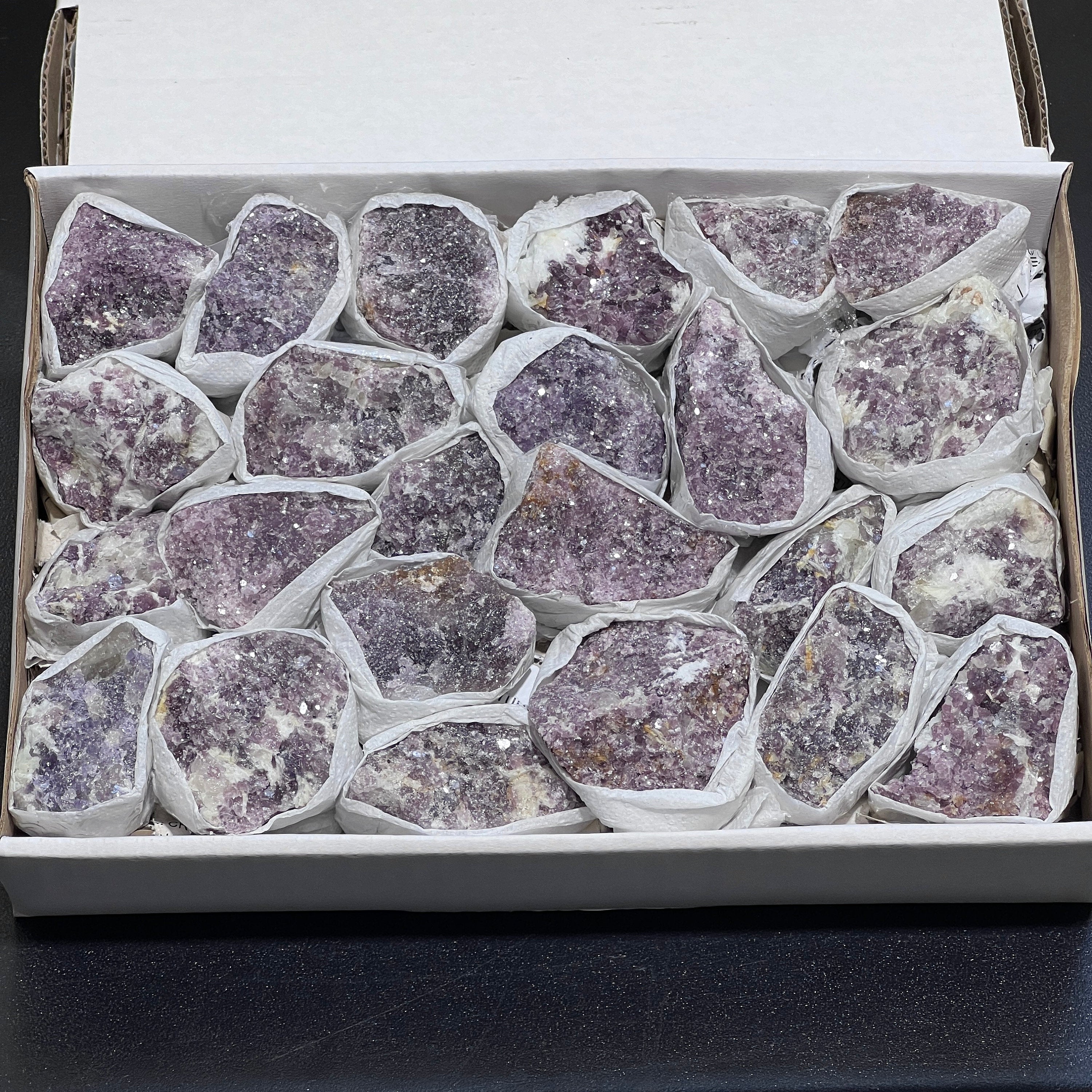 Lilac Lepidolite Crystals Box Flat (Avg 3 LBs)