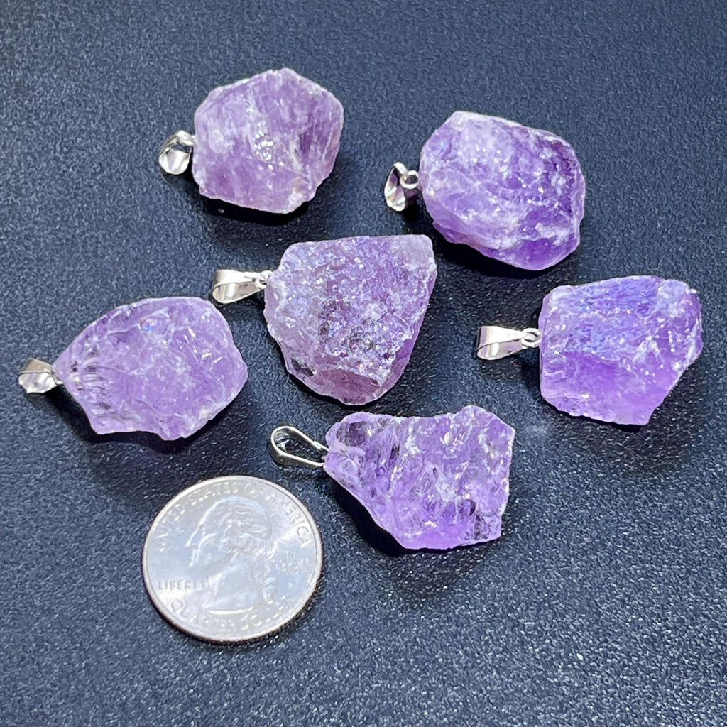 Amethyst Raw Crystal Pendant (Silver Bail)