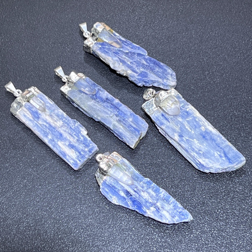 Blue Kyanite and Quartz Crystal Pendant (Silver Plated)
