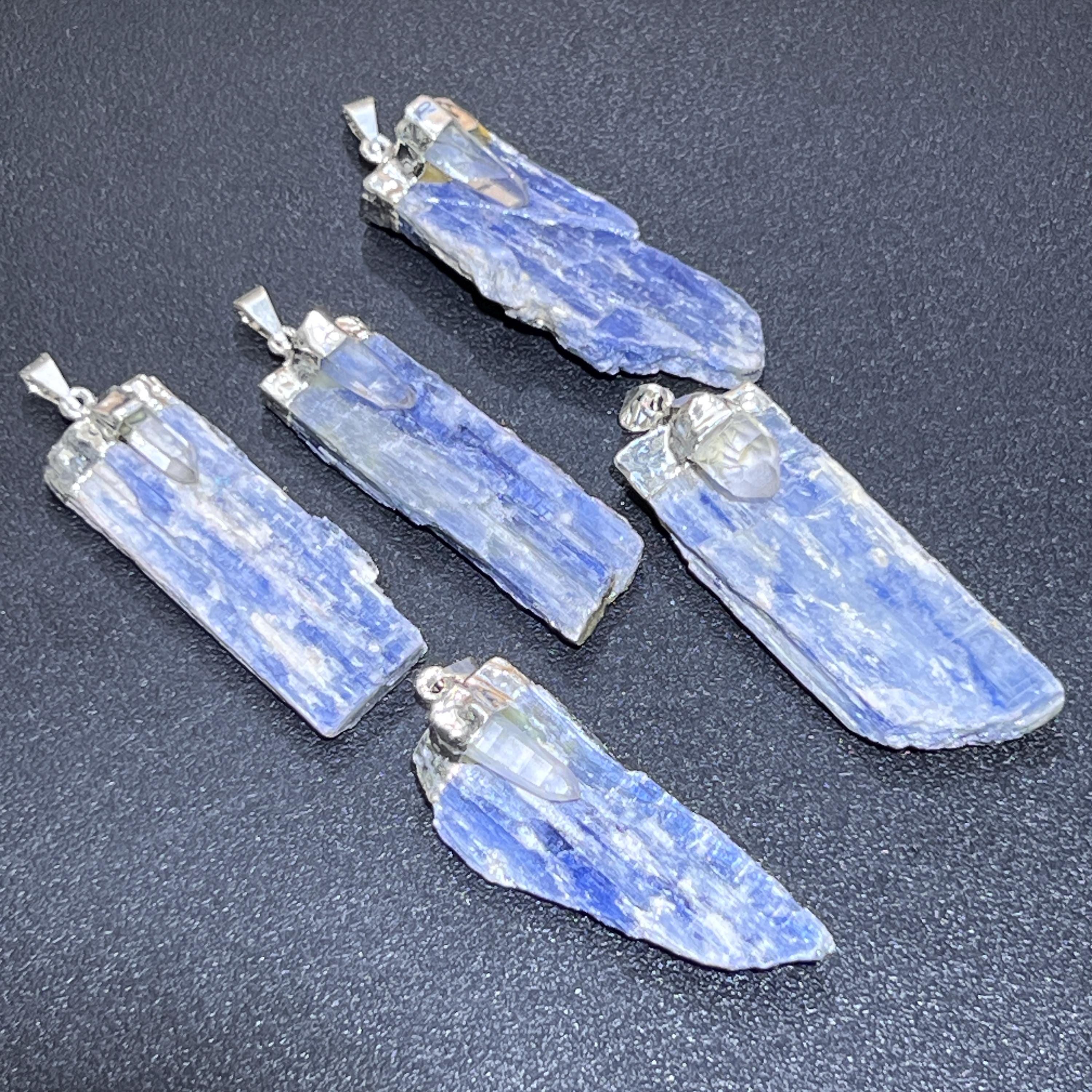 Blue Kyanite and Quartz Crystal Pendant (Silver Plated)