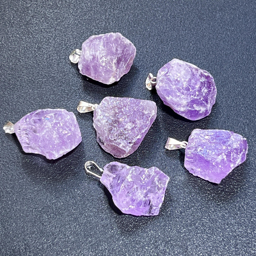 Amethyst Raw Crystal Pendant (Silver Bail)