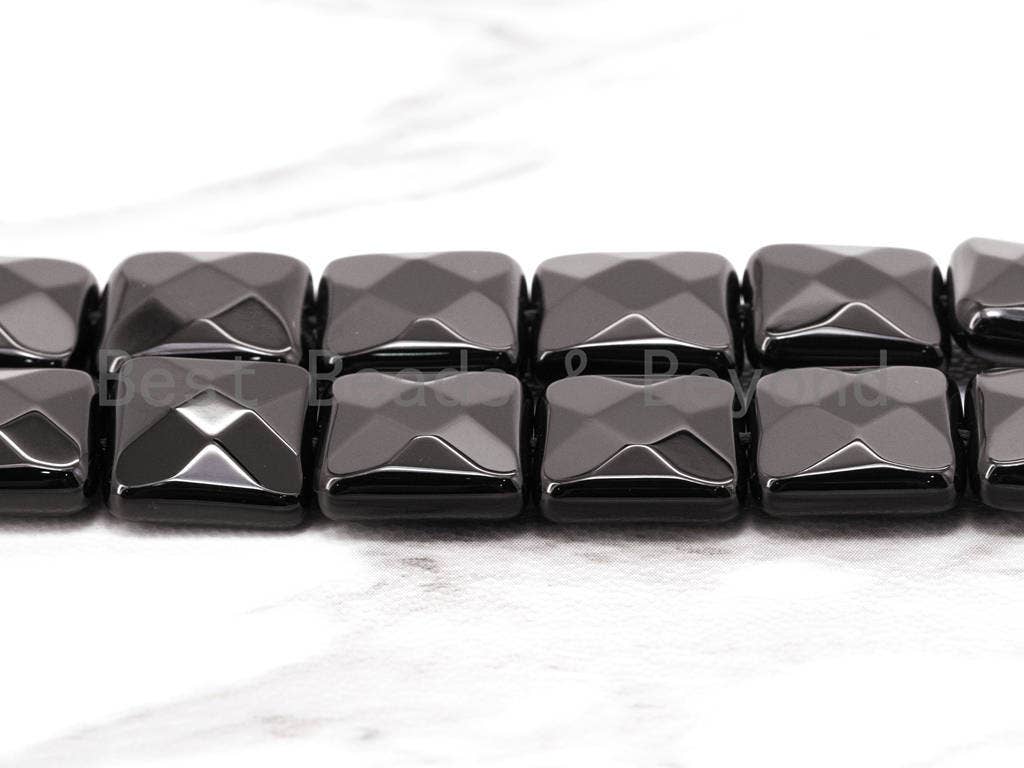 Quality Faceted Square Black Onyx Beads 10mm 12mm 14mm Natural Stones, Gemstones Beads,Square Black Beads, 15.5" Full Strand, SKU#Q18