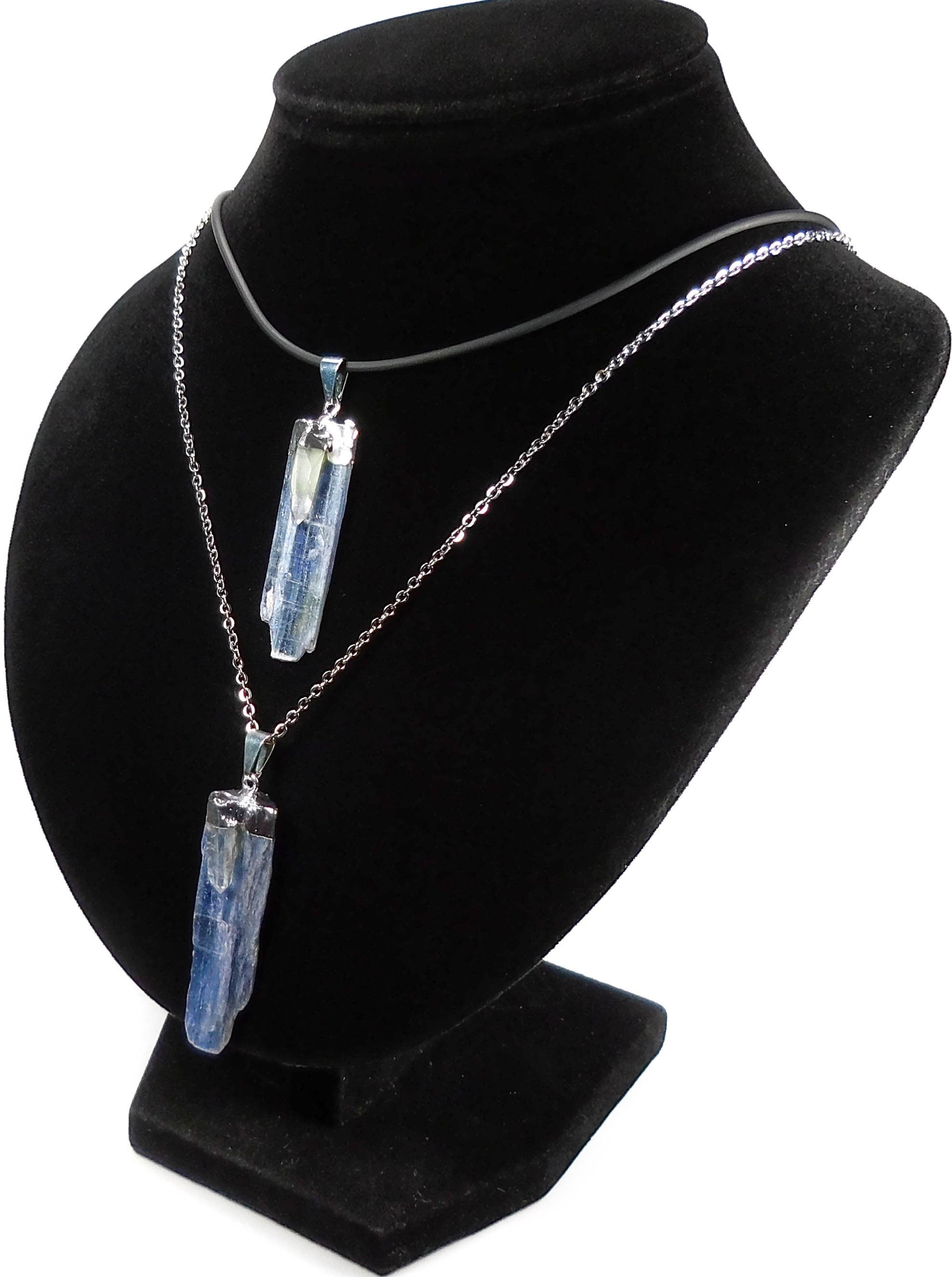 Blue Kyanite and Quartz Crystal Pendant (Silver Plated)