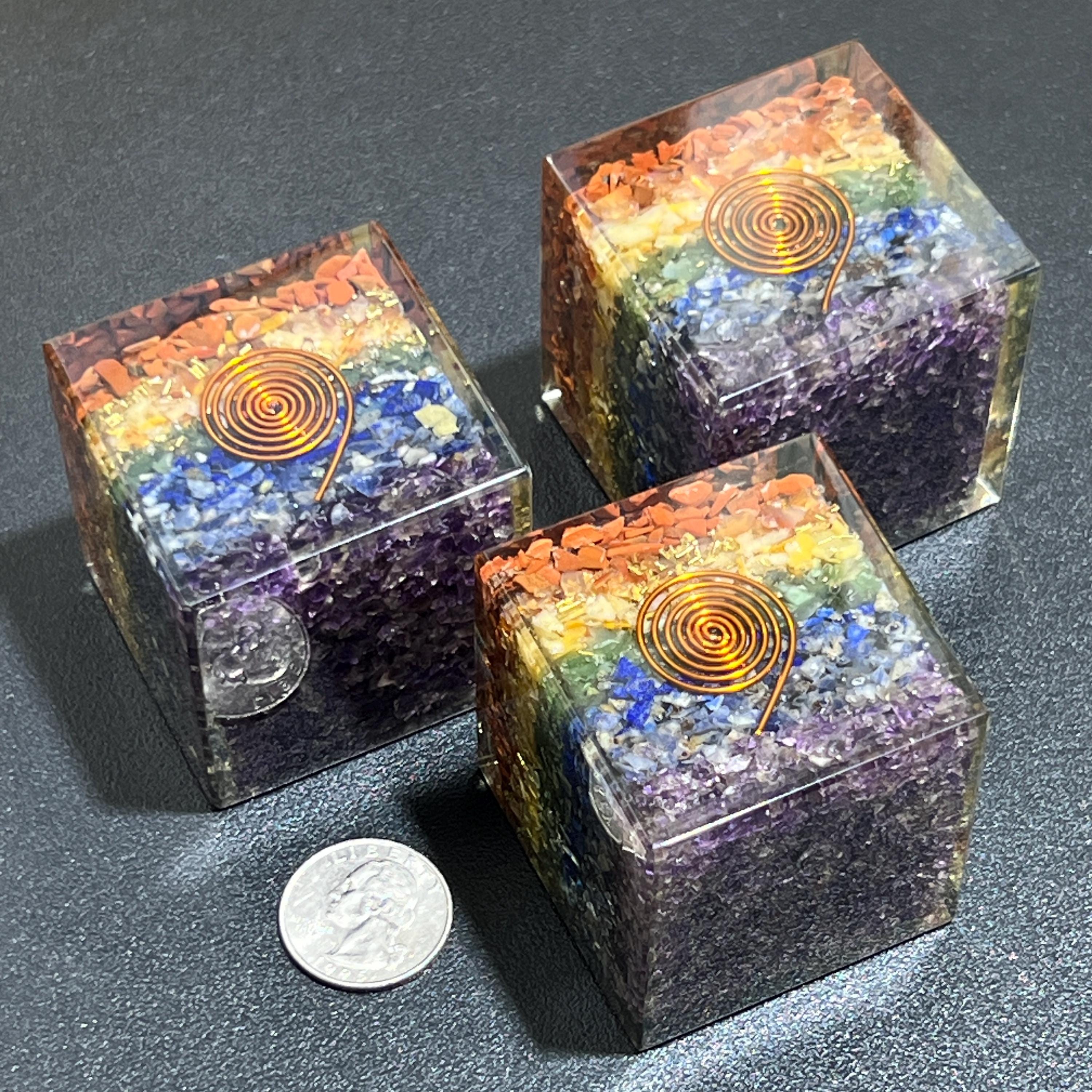 Large 7-Stones and Crystals Orgone Resin Cube