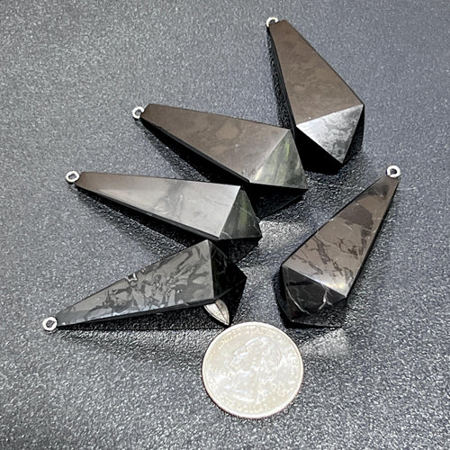 Black Shungite Pendulum Crystal Point Pendant