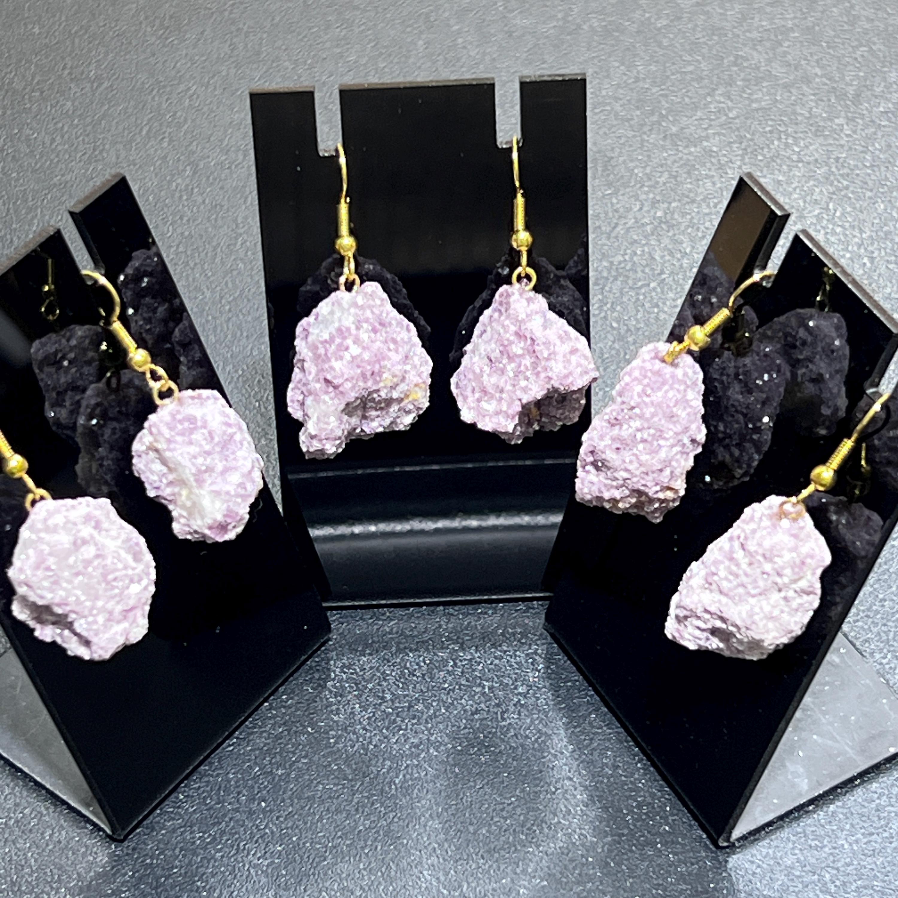 Lilac Lepidolite Raw Crystal Earrings Pair
