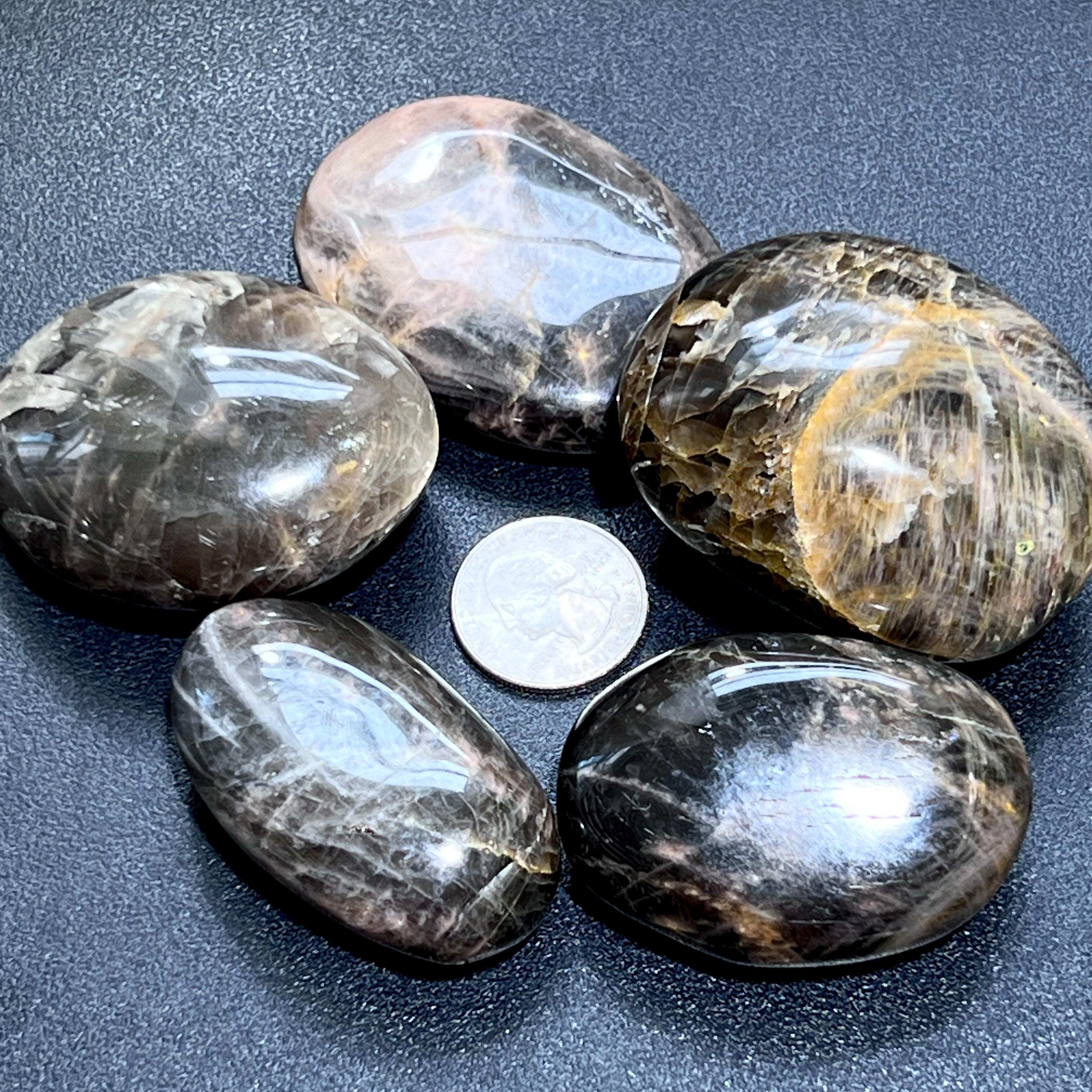 Black Moonstone Crystal Palm Stone