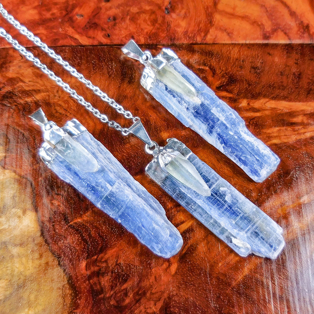Blue Kyanite and Quartz Crystal Pendant (Silver Plated)