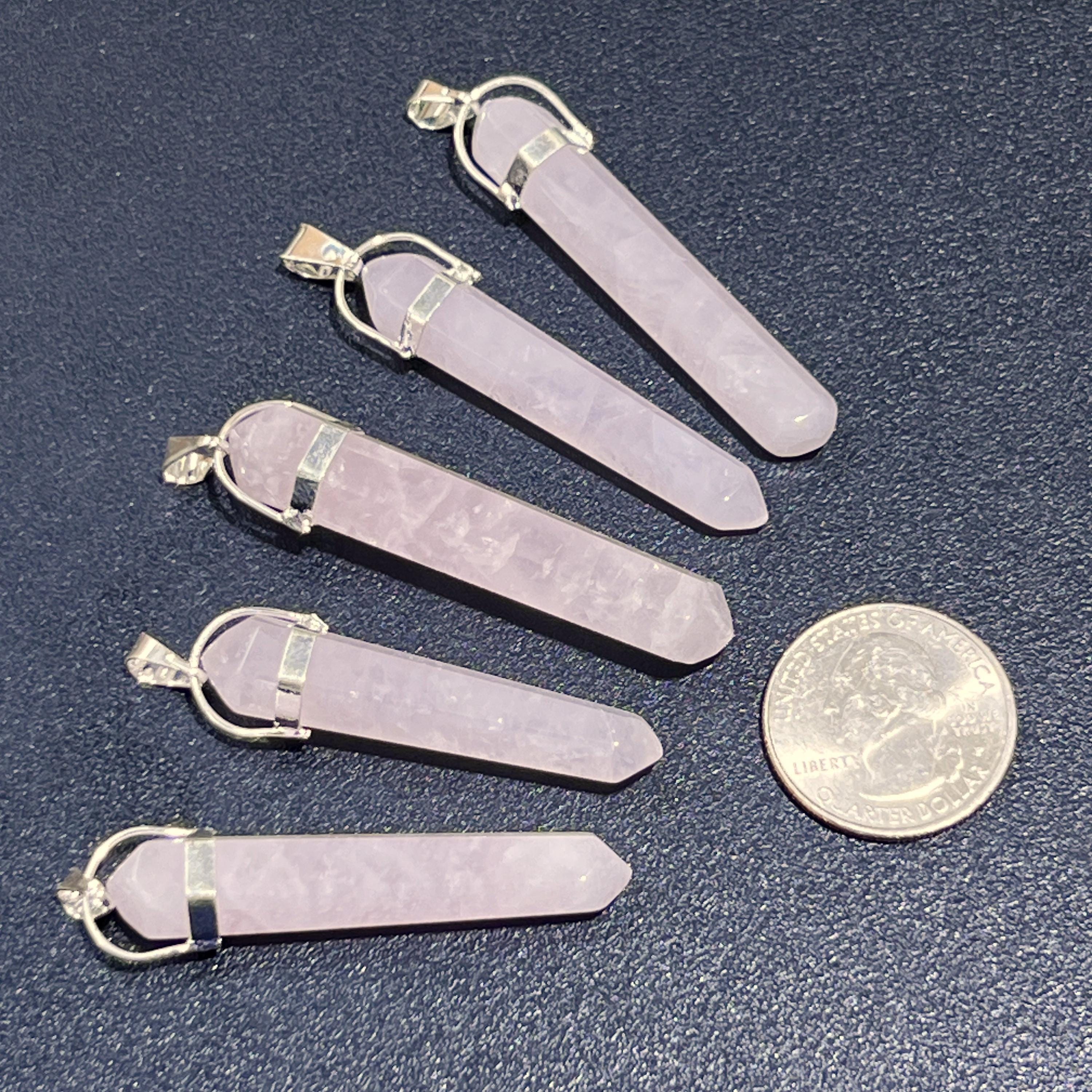 Pink Rose Quartz Crystal Point Pendant (Silver Plated)