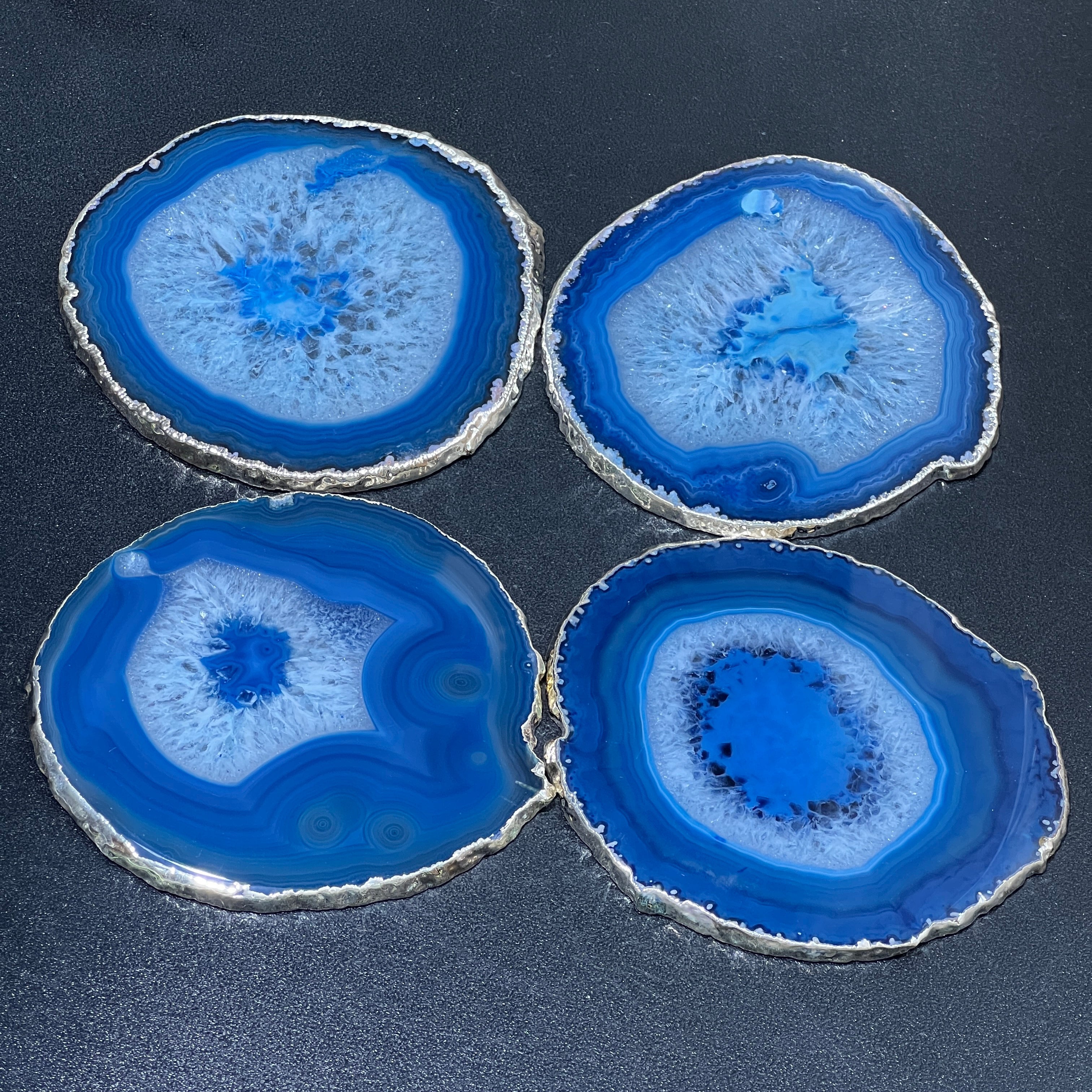 Agate Slice Coaster (Silver Plated, 4-5 Inches)