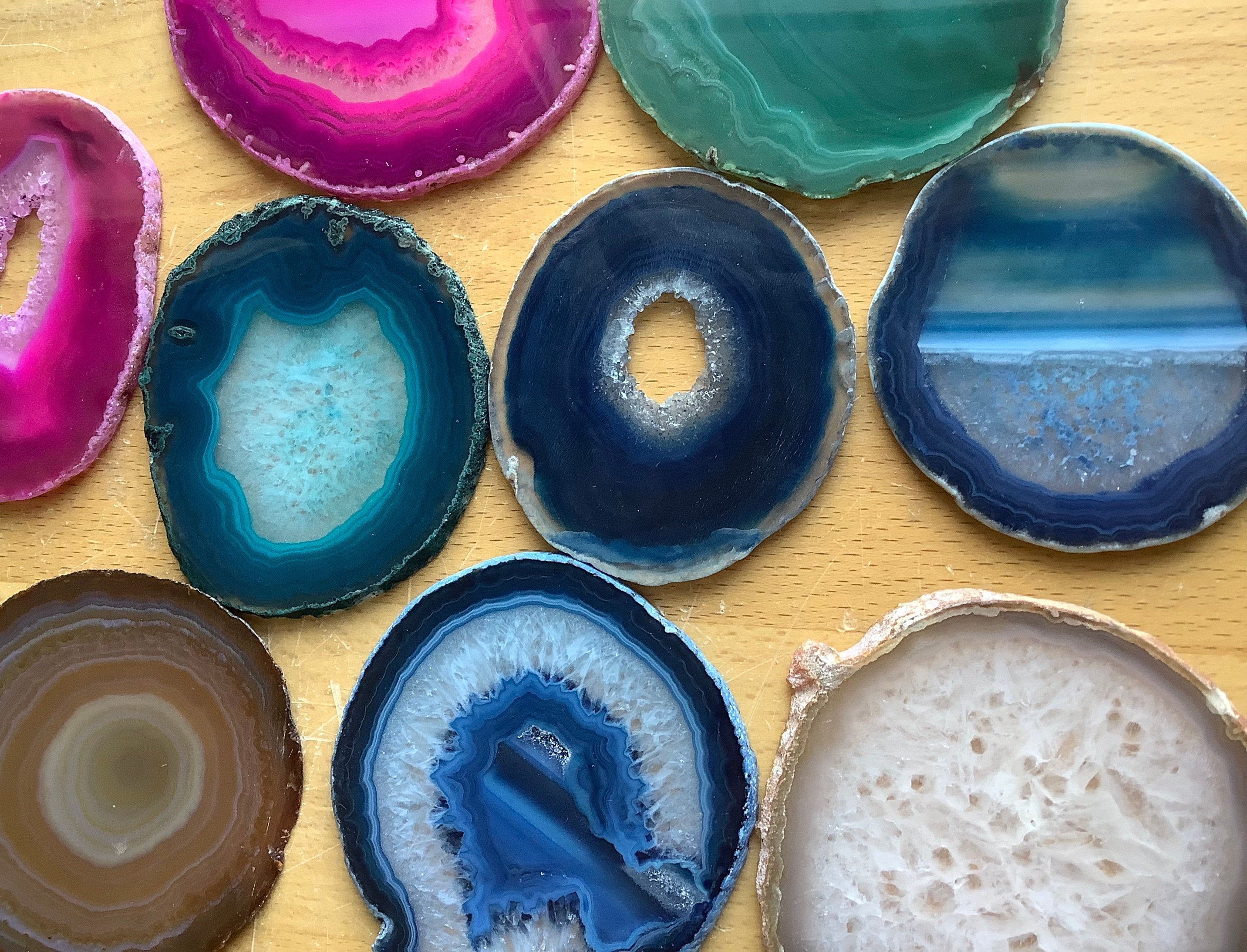 Round Natural Crystal Polished Sliced Agate Slab (4 - 4.5 Inches Long )