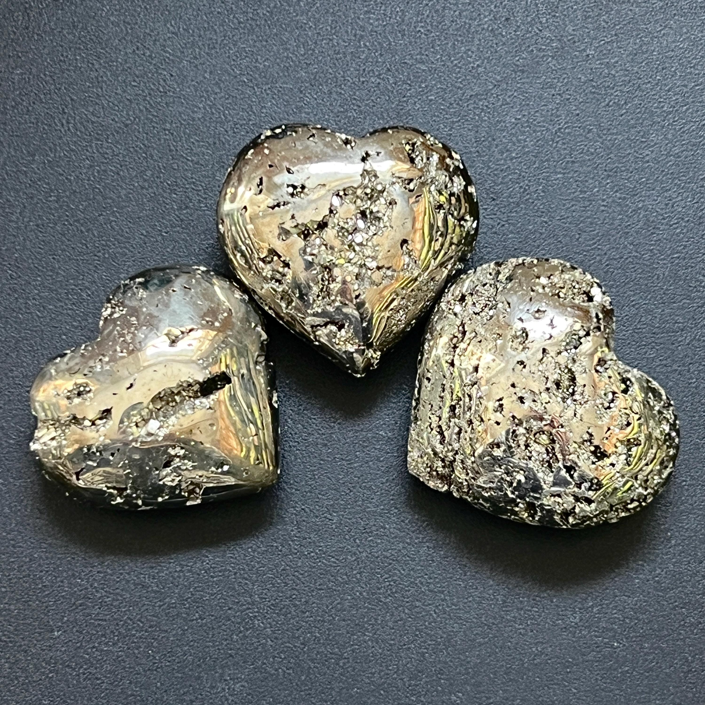 Iron Pyrite (Fools Gold) Druzy Crystal Puffy Heart Large Polished Carving