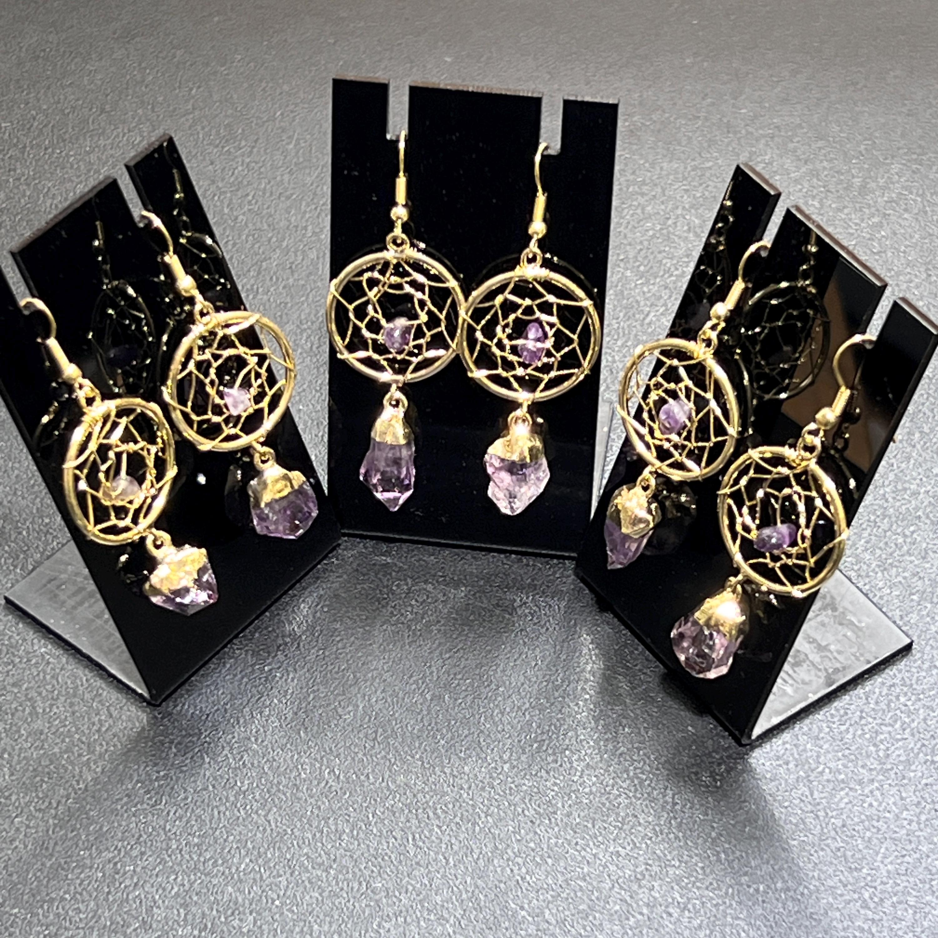 Amethyst Crystal DreamCatcher Earrings Pair
