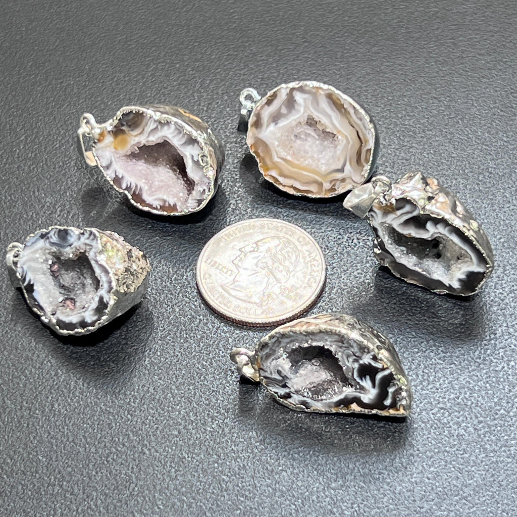 Oco Geode Druzy Crystal Pendant (Full Silver-Plated Back)