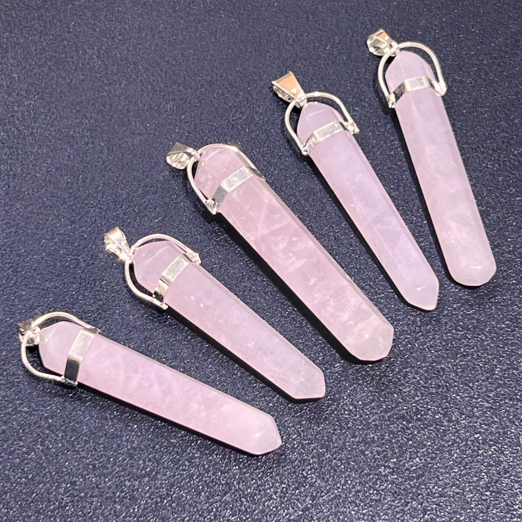 Pink Rose Quartz Crystal Point Pendant (Silver Plated)