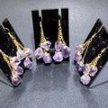 Amethyst Triple Crystal Point Long Dangle Earrings Pair (Gold Plated)