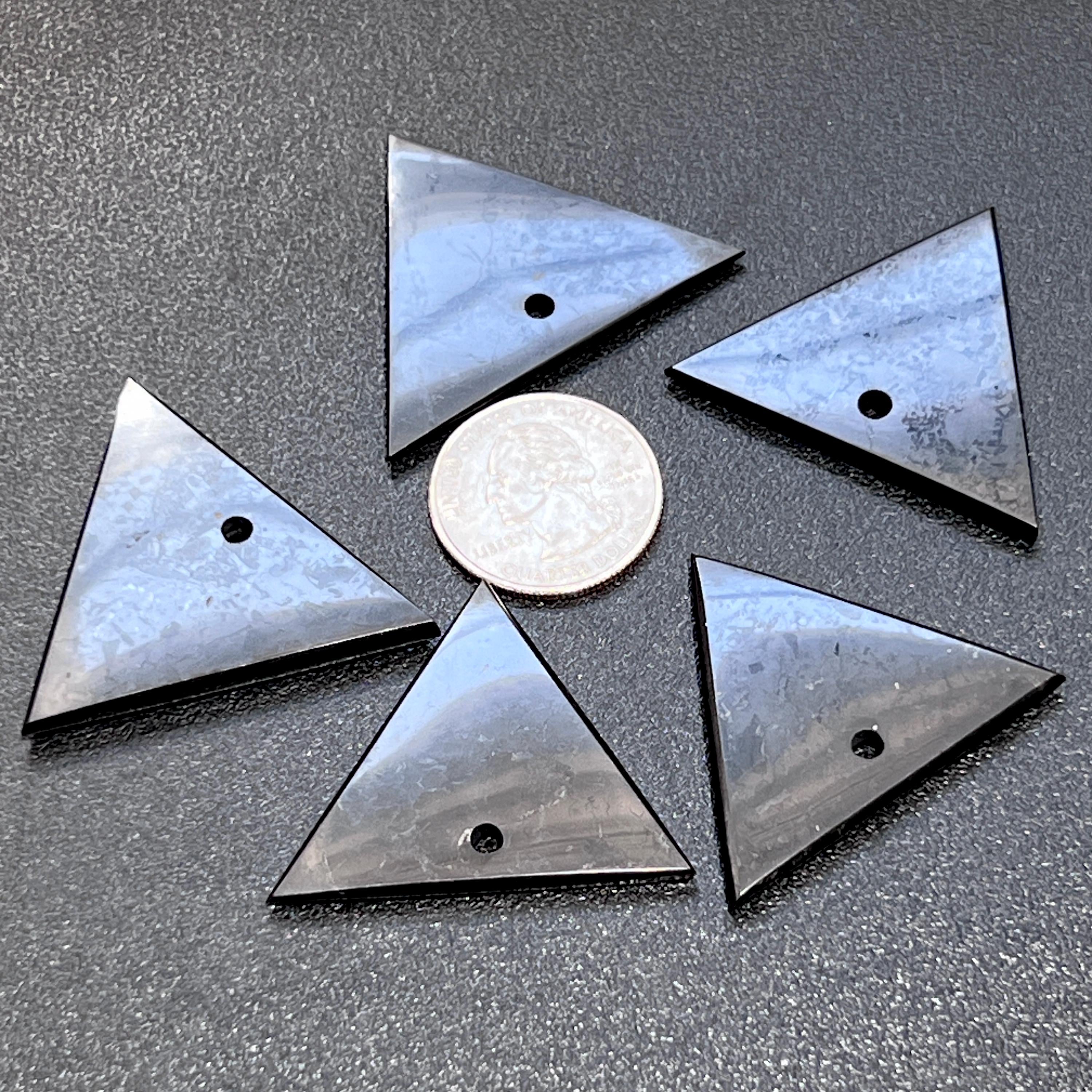 Black Shungite Triangle Drilled Bead Pendant