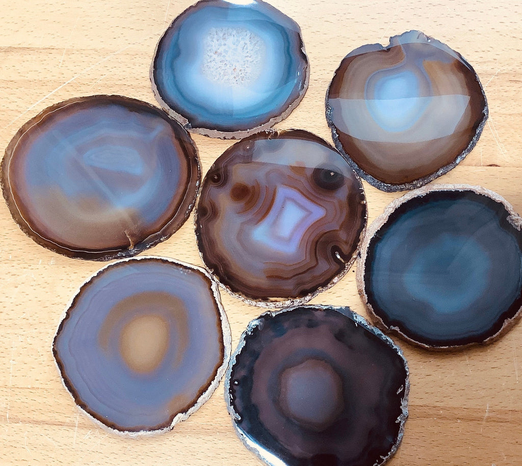 Round Natural Crystal Polished Sliced Agate Slab (4.5 - 5 Inches)