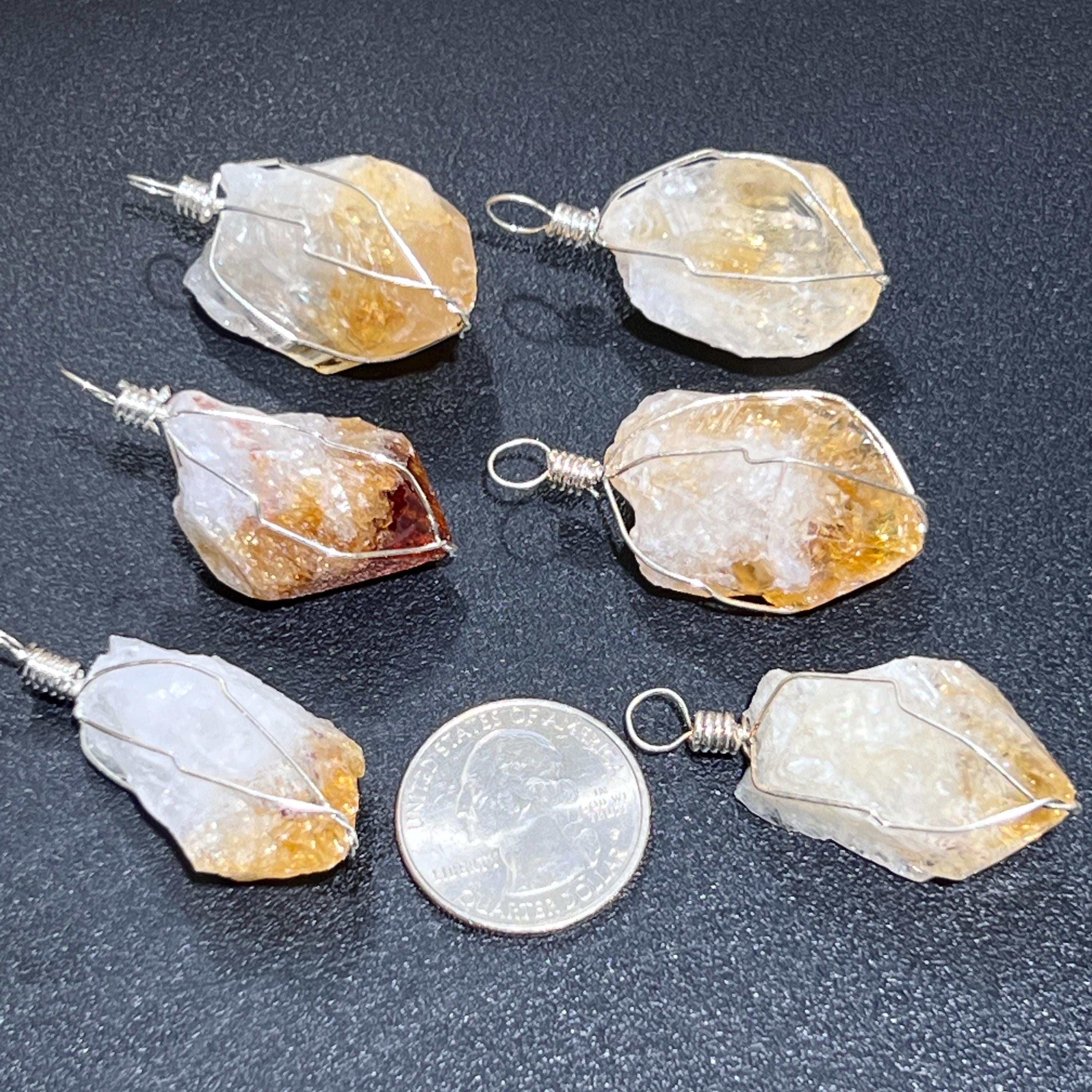 Citrine Raw Crystal Pendant (Silver Plated Wire Wrapped)